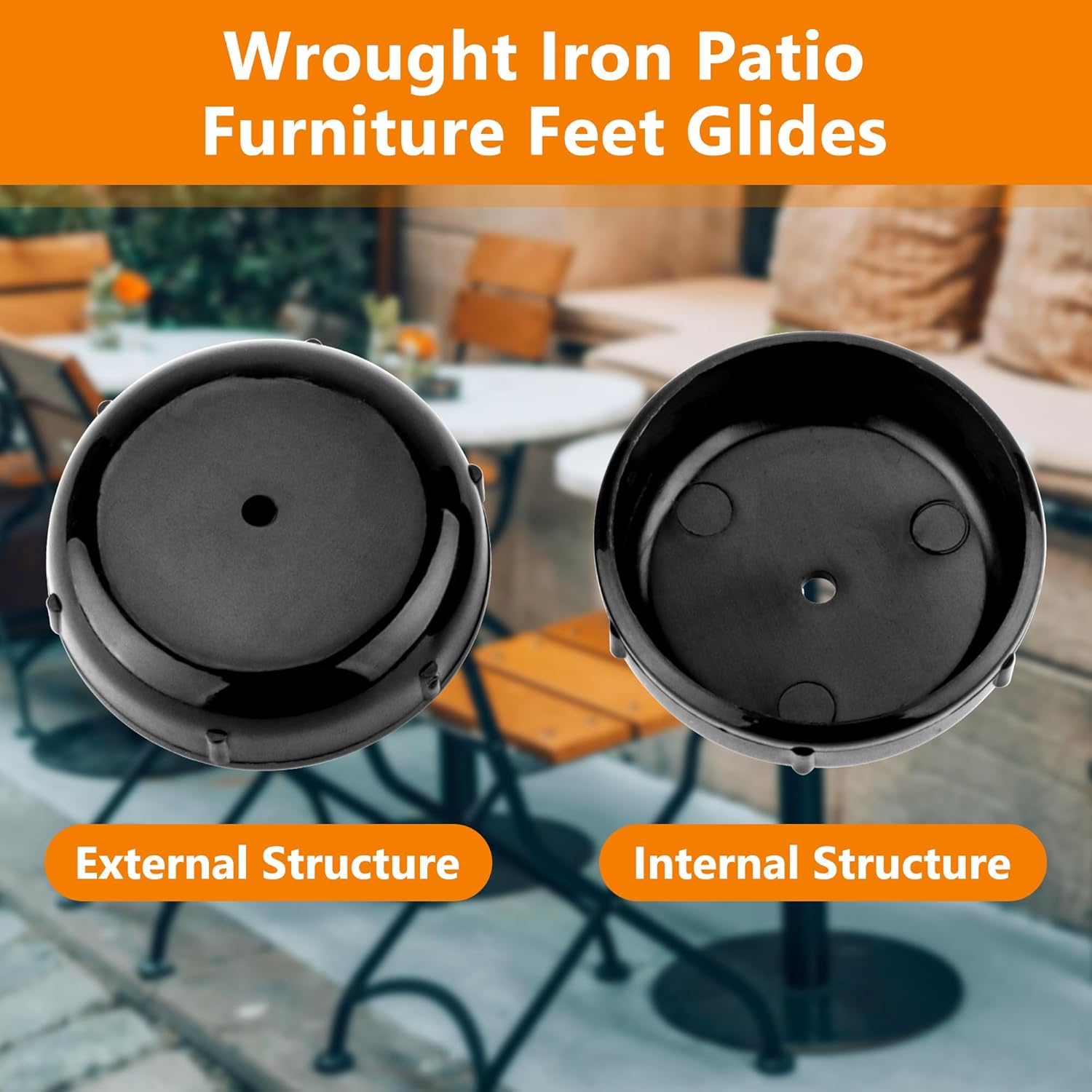 24-Pack Wrought Iron Patio Furniture Feet Caps 1-1/2 Inch Plastic Outdoor Patio Chair Leg Caps Floor Protecting Replacement Feet Glides for Metal Tables and Chairs, Black - Image 3