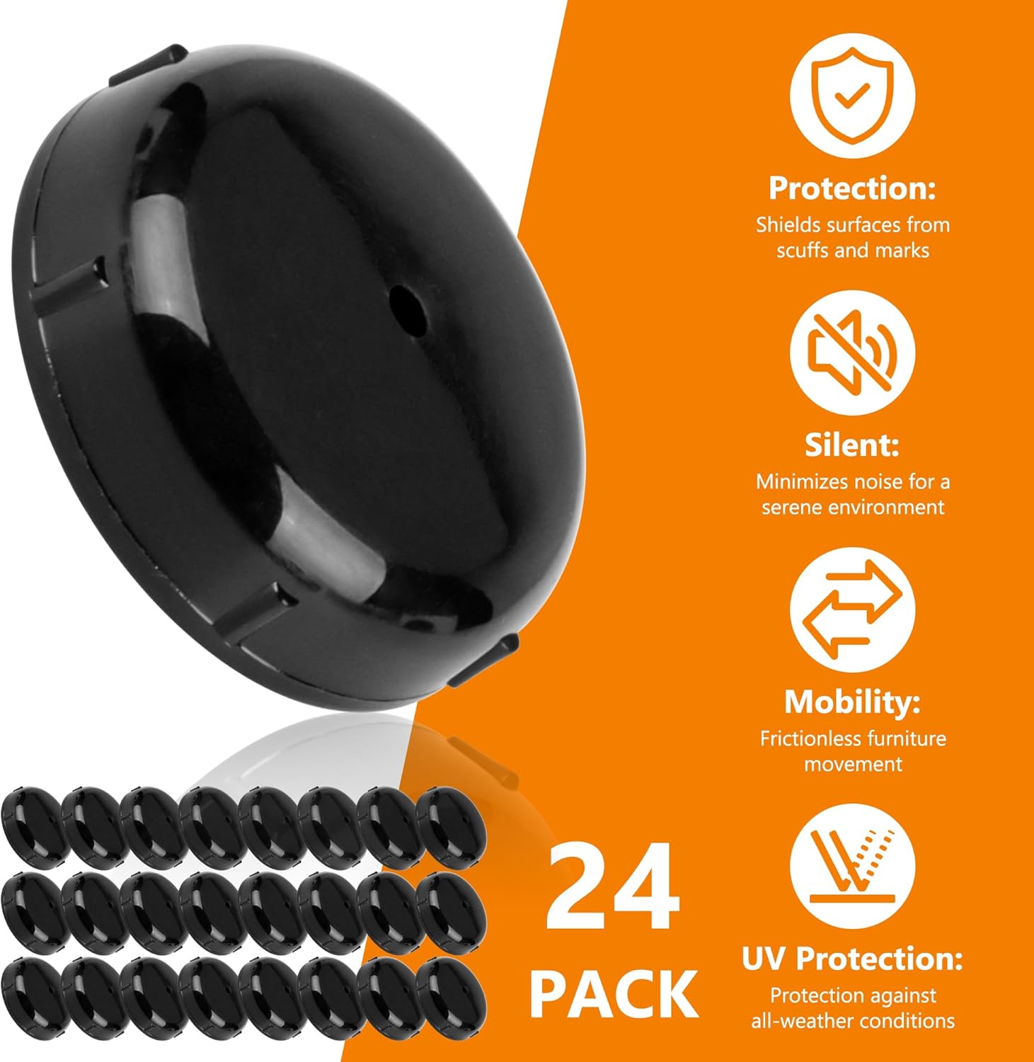 24-Pack Wrought Iron Patio Furniture Feet Caps 1-1/2 Inch Plastic Outdoor Patio Chair Leg Caps Floor Protecting Replacement Feet Glides for Metal Tables and Chairs, Black - Image 8