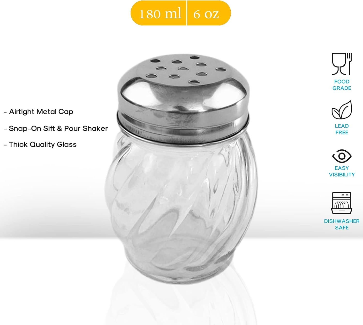 Salt and Pepper Shakers with Stainless Tops Set of 2 (Chesse Shakers) - Image 2