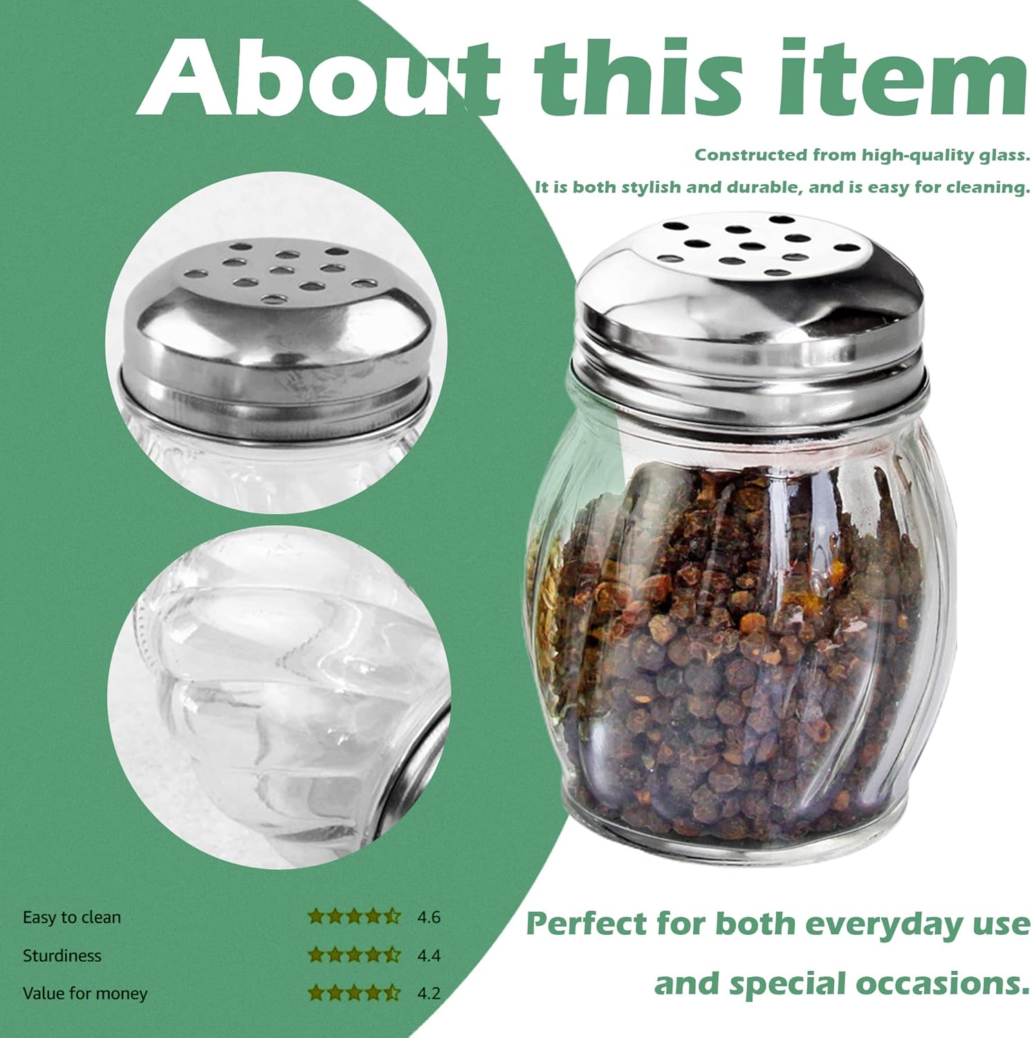 Salt and Pepper Shakers with Stainless Tops Set of 2 (Chesse Shakers) - Image 4