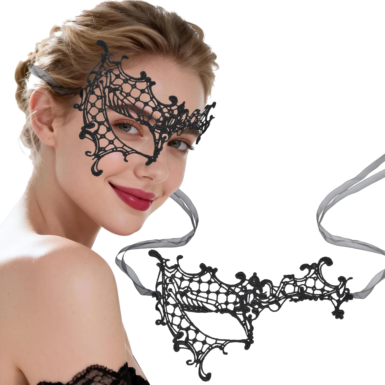 Masquerade Mask for Women, Lace Half Face Venetian Masks with Peacock Feathers Mardi Gras Party Masks Costume - Image 1