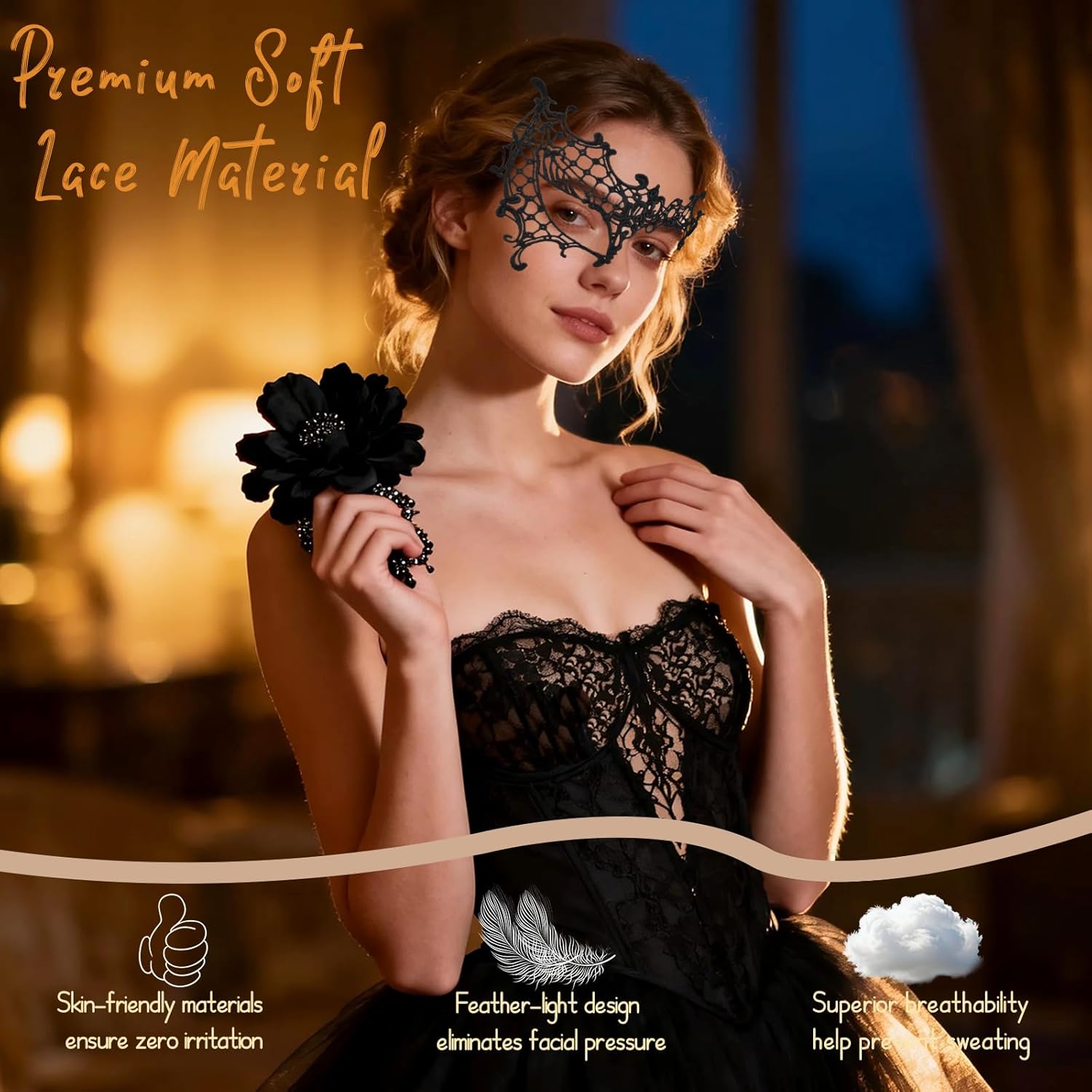 Masquerade Mask for Women, Lace Half Face Venetian Masks with Peacock Feathers Mardi Gras Party Masks Costume - Image 5