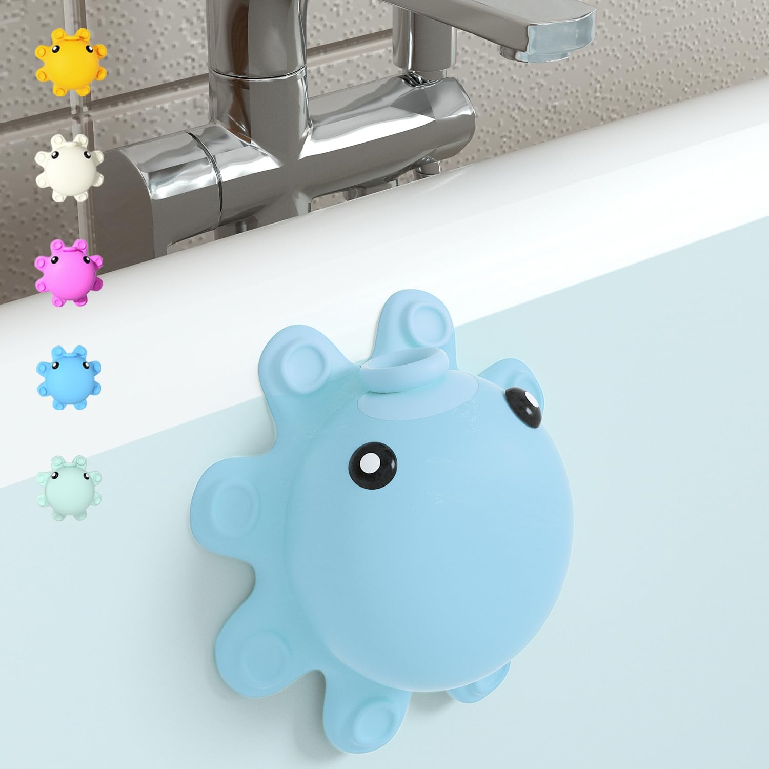 Bathroom Bathtub Overflow Drain Cover- Silicone Bath Tub Drain Cover, Tub Overflow Drain Stopper with Suction Cups, Adds Inches of Water for Deeper Bath, Cute Bathroom Accessories, Baby Blue - Image 1