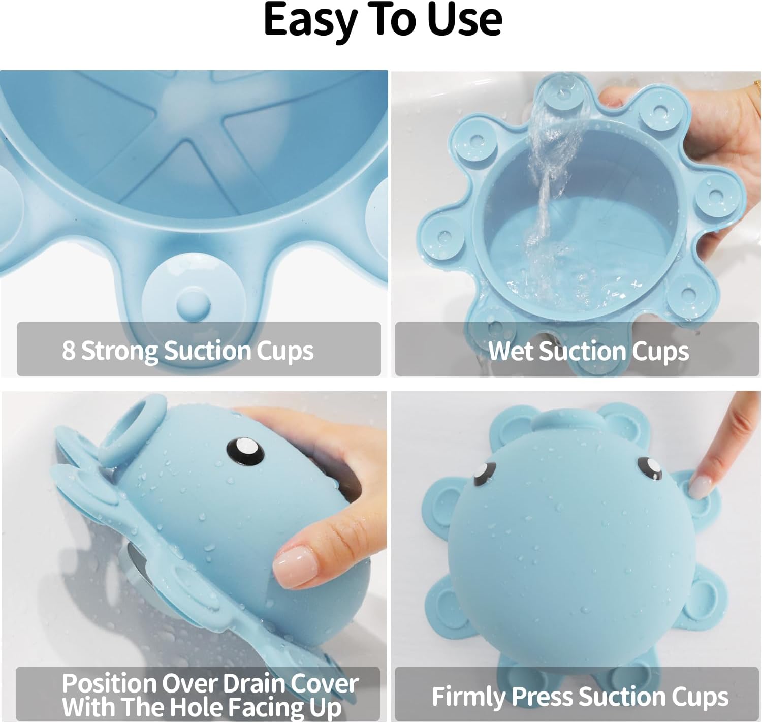 Bathroom Bathtub Overflow Drain Cover- Silicone Bath Tub Drain Cover, Tub Overflow Drain Stopper with Suction Cups, Adds Inches of Water for Deeper Bath, Cute Bathroom Accessories, Baby Blue - Image 2