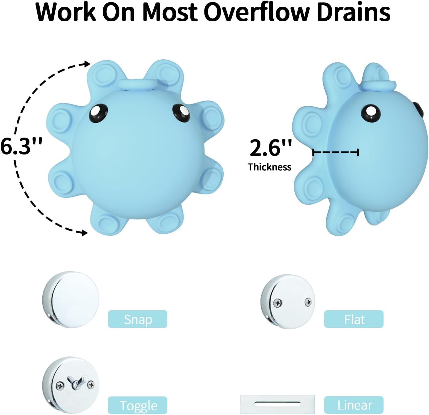 Bathroom Bathtub Overflow Drain Cover- Silicone Bath Tub Drain Cover, Tub Overflow Drain Stopper with Suction Cups, Adds Inches of Water for Deeper Bath, Cute Bathroom Accessories, Baby Blue - Image 3