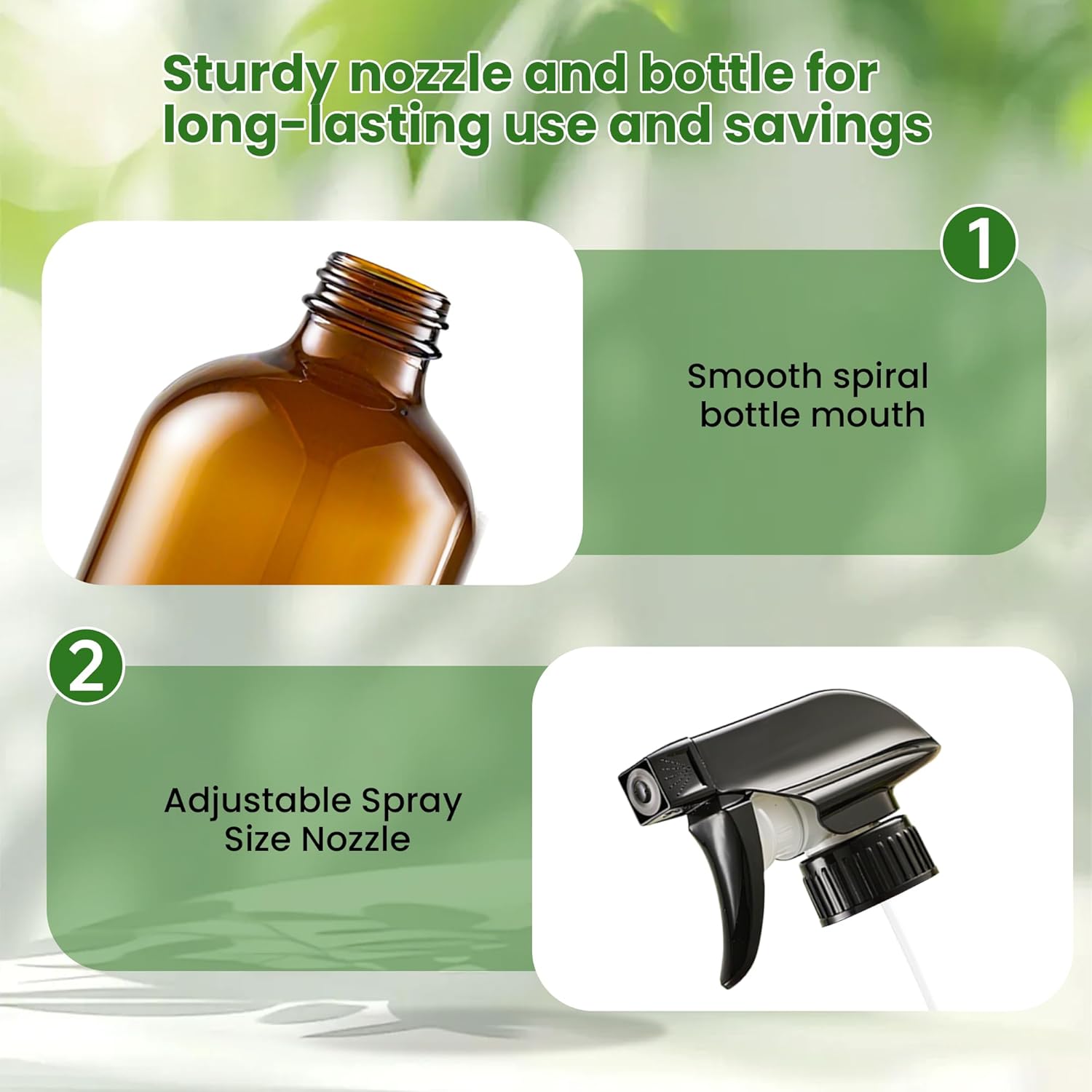 Glass Spray Bottles, Amber Glass Spray Bottles, 16oz, Adjustable Nozzle for Stream and Spray, Reusable, for Essential Oils, Cleaning Products, Detergents(1ps) - Image 6