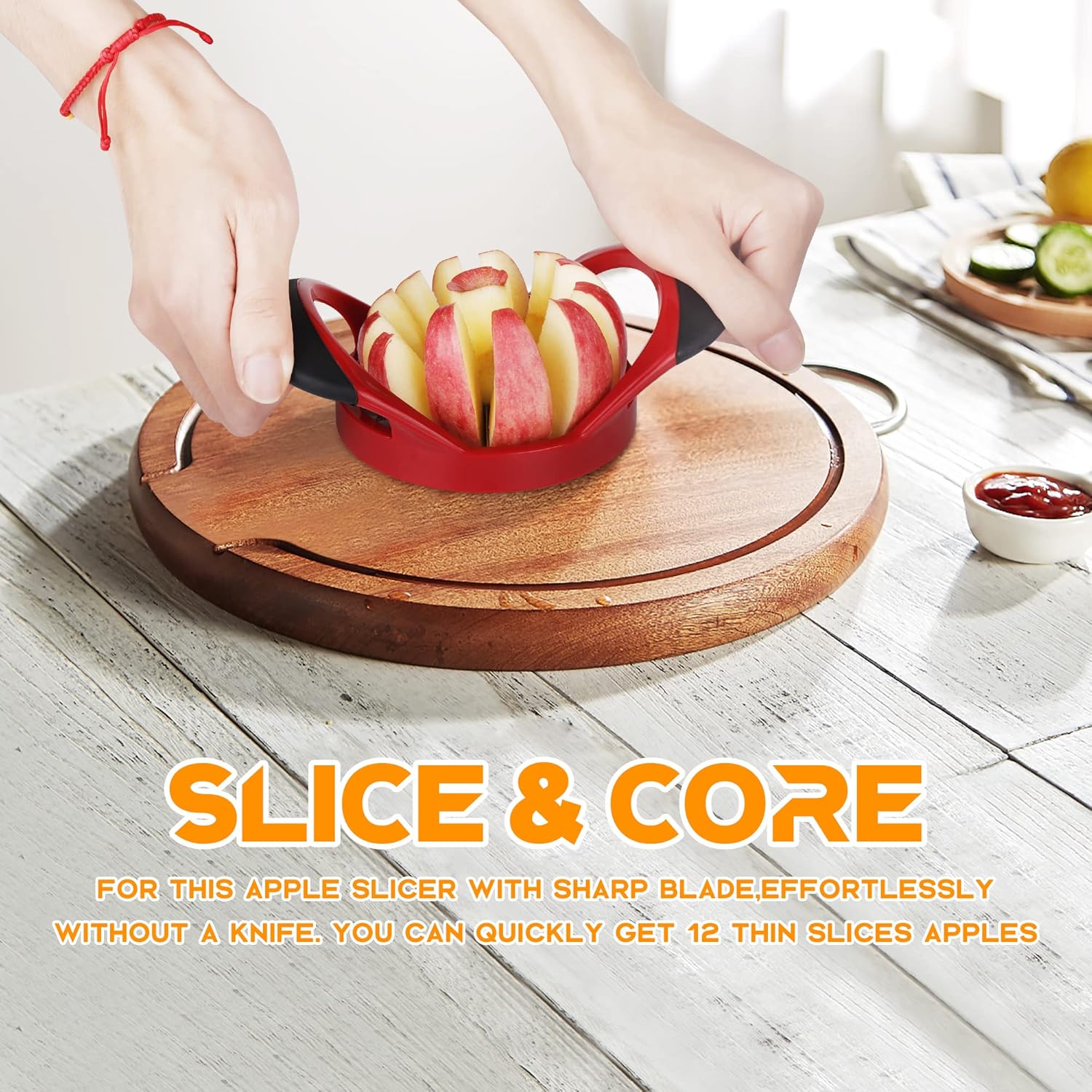Apple Cutter, Apple Corer and Slicer - Stainless Steel Apple Corer - 4.72 Inch Apple Slicer Tool with 12 Super Sharp Blades, lightweight Apple Slicer and Corer with Anti-slip Handle - Image 4