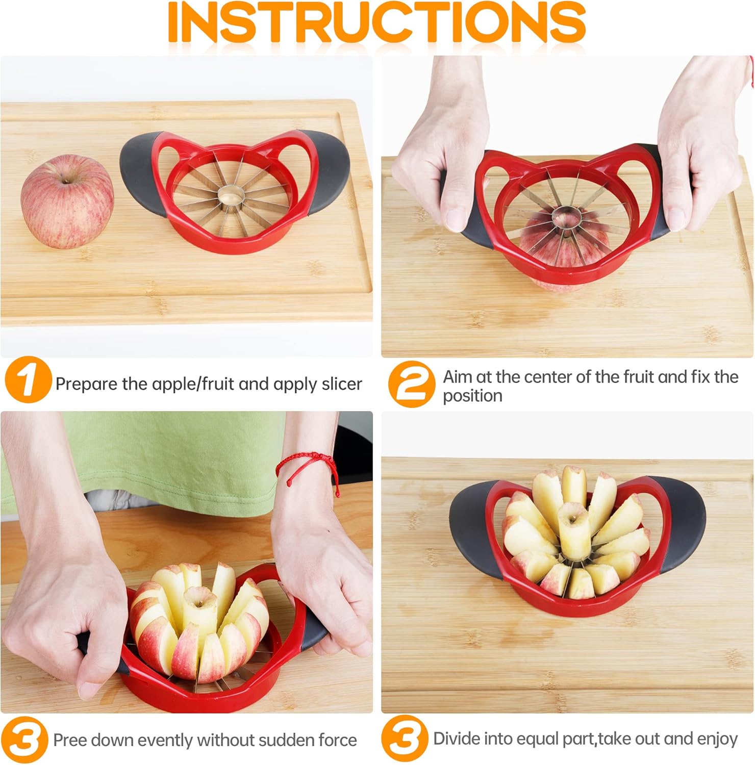 Apple Cutter, Apple Corer and Slicer - Stainless Steel Apple Corer - 4.72 Inch Apple Slicer Tool with 12 Super Sharp Blades, lightweight Apple Slicer and Corer with Anti-slip Handle - Image 8