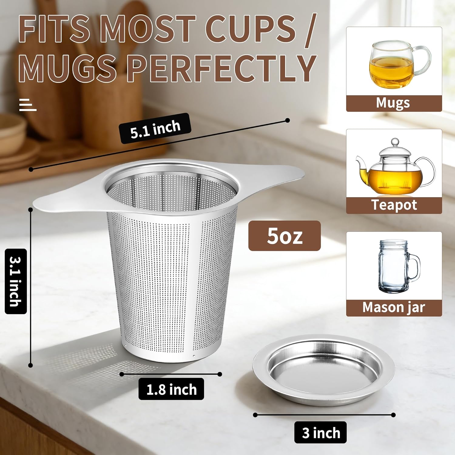 Tea infuser,Stainless Steel Tea Steeper and Strainer, Tea Strainers for Loose Tea - Reusable Durable Infuser for Brewing Tea and Coffee - Image 2