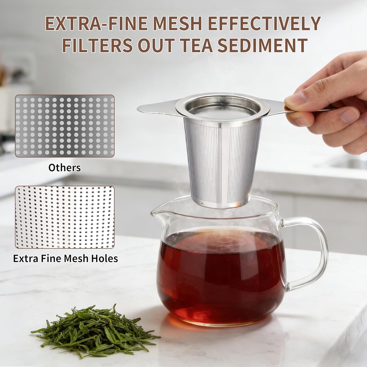 Tea infuser,Stainless Steel Tea Steeper and Strainer, Tea Strainers for Loose Tea - Reusable Durable Infuser for Brewing Tea and Coffee - Image 3