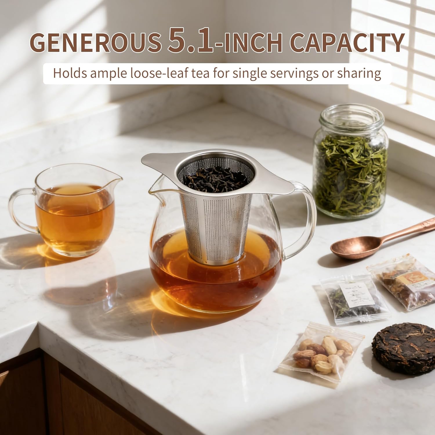 Tea infuser,Stainless Steel Tea Steeper and Strainer, Tea Strainers for Loose Tea - Reusable Durable Infuser for Brewing Tea and Coffee - Image 4