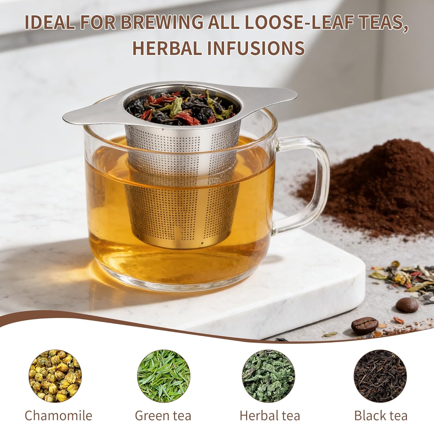 Tea infuser,Stainless Steel Tea Steeper and Strainer, Tea Strainers for Loose Tea - Reusable Durable Infuser for Brewing Tea and Coffee - Image 6