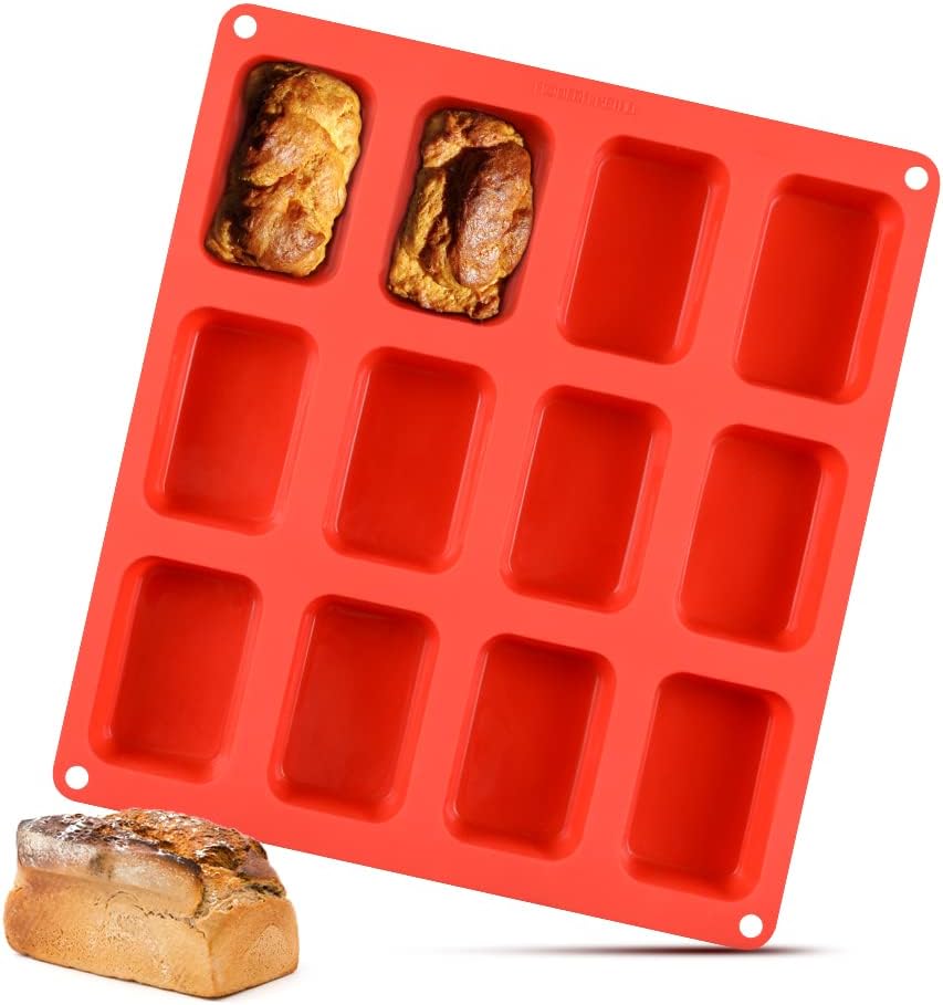 Silicone Mini Loaf pan, Mini Bread Pan Brownie Pan, 12 Cavities Nonstick Food Grade Silicone Mold for Baking Bread, Brownie, Cornbread, Cheesecake and Chocolate (1 Pack) - Image 1
