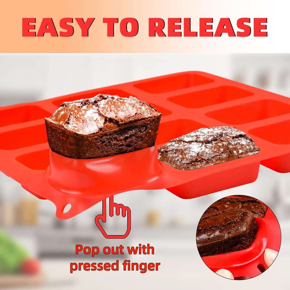 Silicone Mini Loaf pan, Mini Bread Pan Brownie Pan, 12 Cavities Nonstick Food Grade Silicone Mold for Baking Bread, Brownie, Cornbread, Cheesecake and Chocolate (1 Pack) - Image 2