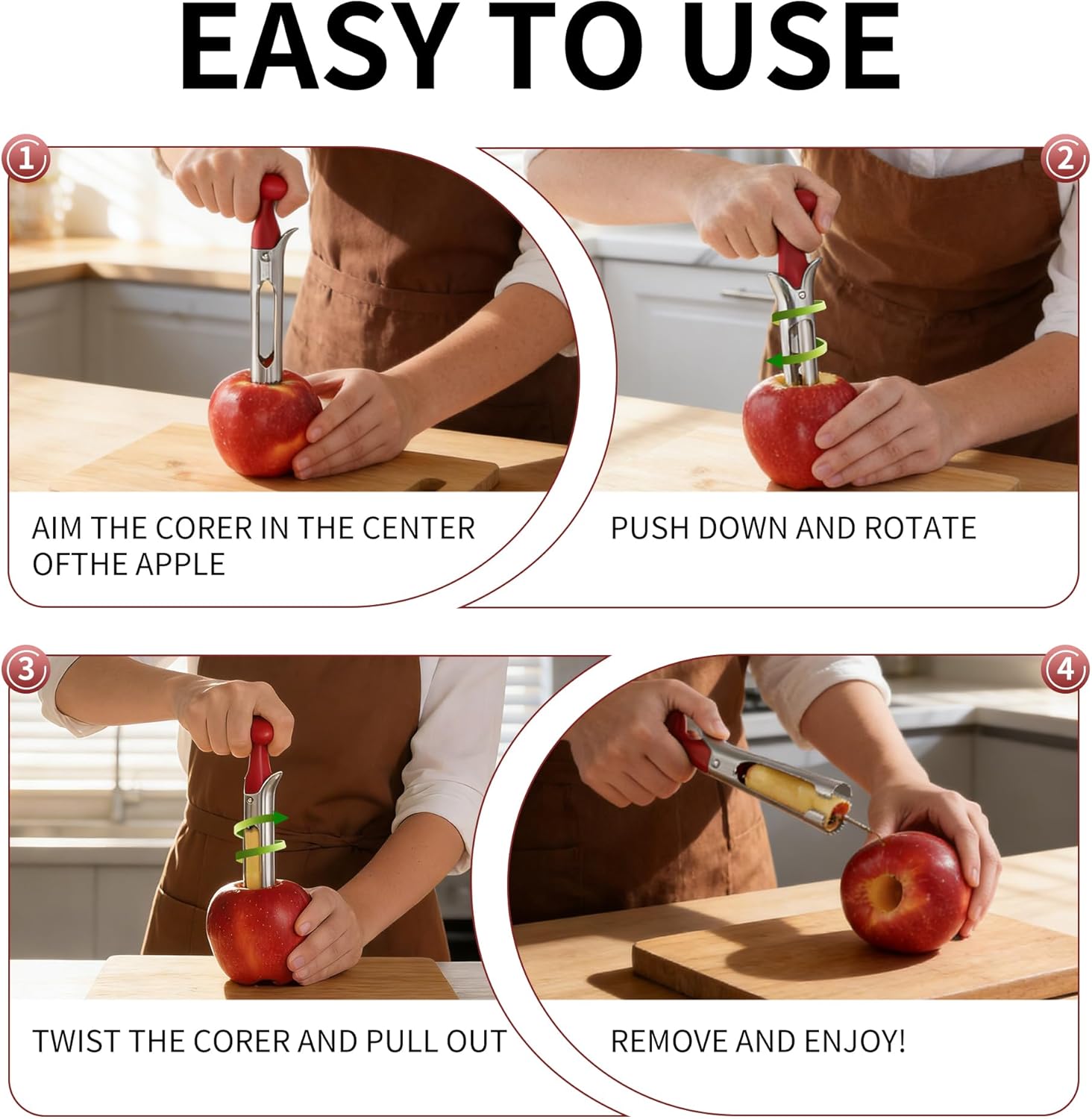 Apple Corer, Stainless Steel Apple Core Remover Tool,Dishwasher Safe - Image 7