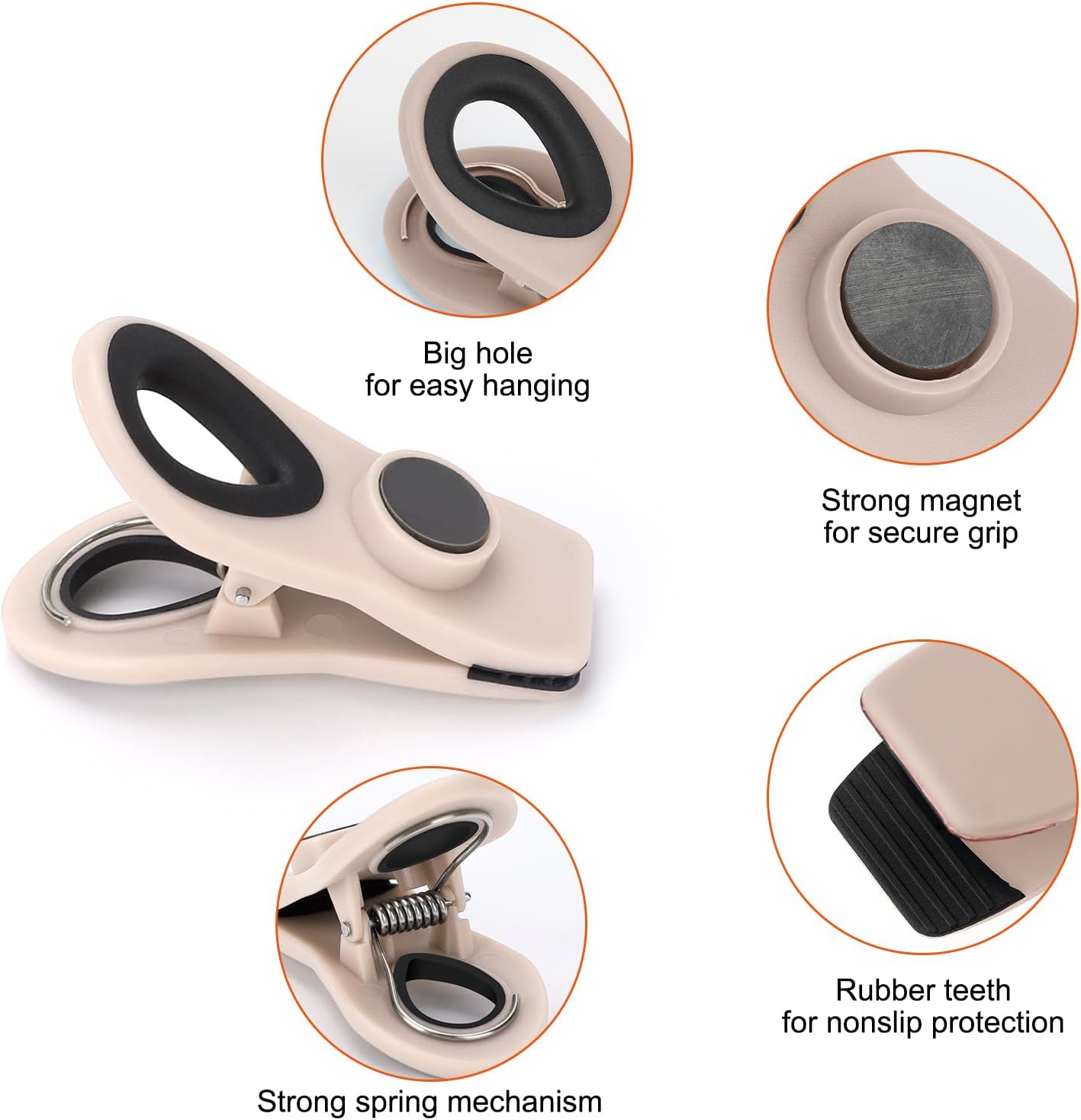 Chip Clips, Magnetic Bag Clips with Air Tight Seal for Food Storage, 12 Pieces, Neutral Color - Image 6