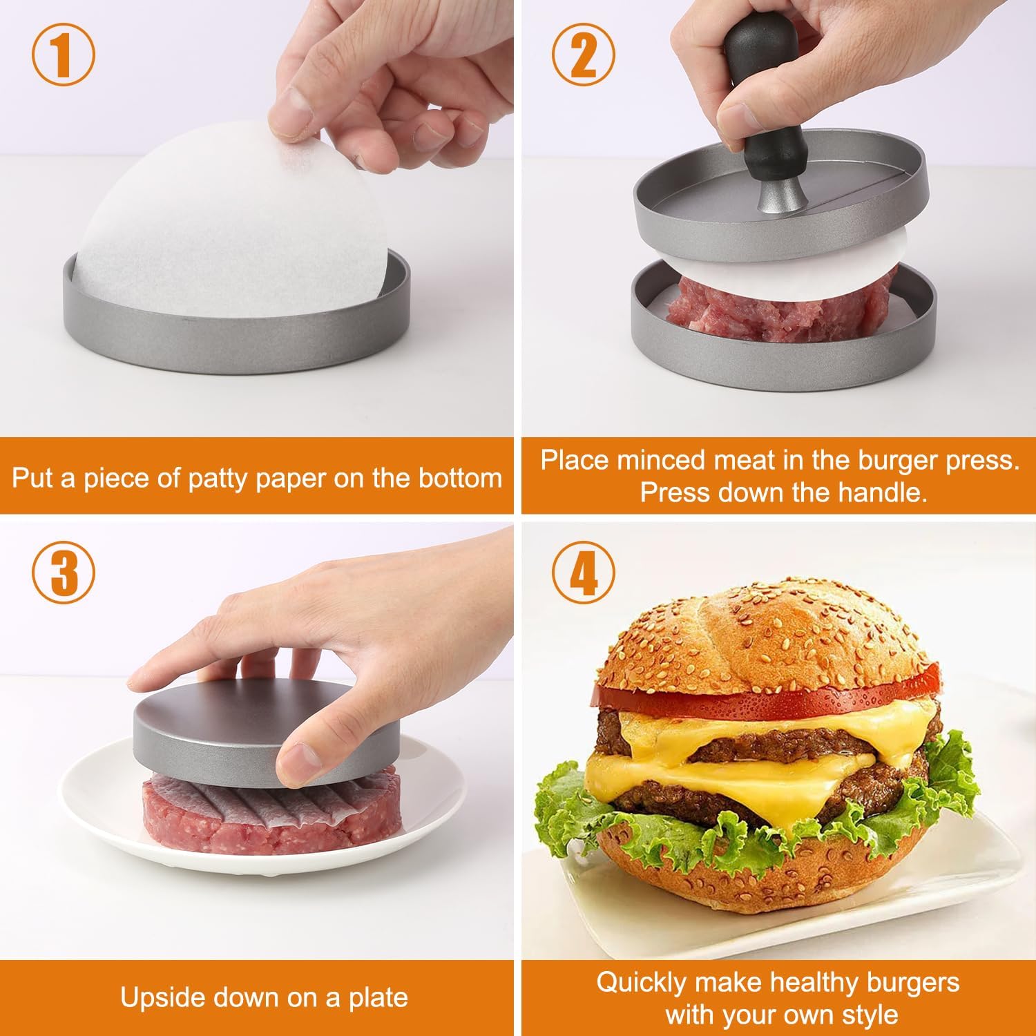 Burger Press 150 Patty Papers, Non-Stick Hamburger Patty Maker with Wax Paper, Aluminum Burger Maker for Kitchen BBQ Grill - Image 3