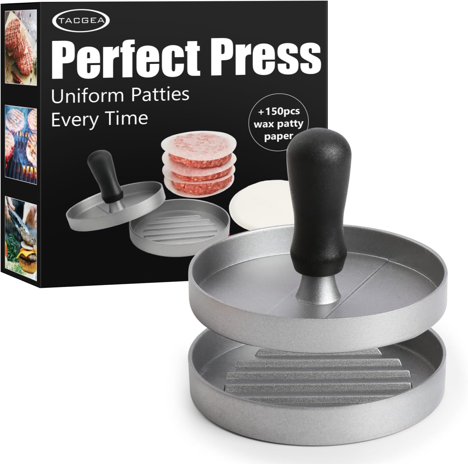 Burger Press 150 Patty Papers, Non-Stick Hamburger Patty Maker with Wax Paper, Aluminum Burger Maker for Kitchen BBQ Grill - Image 6