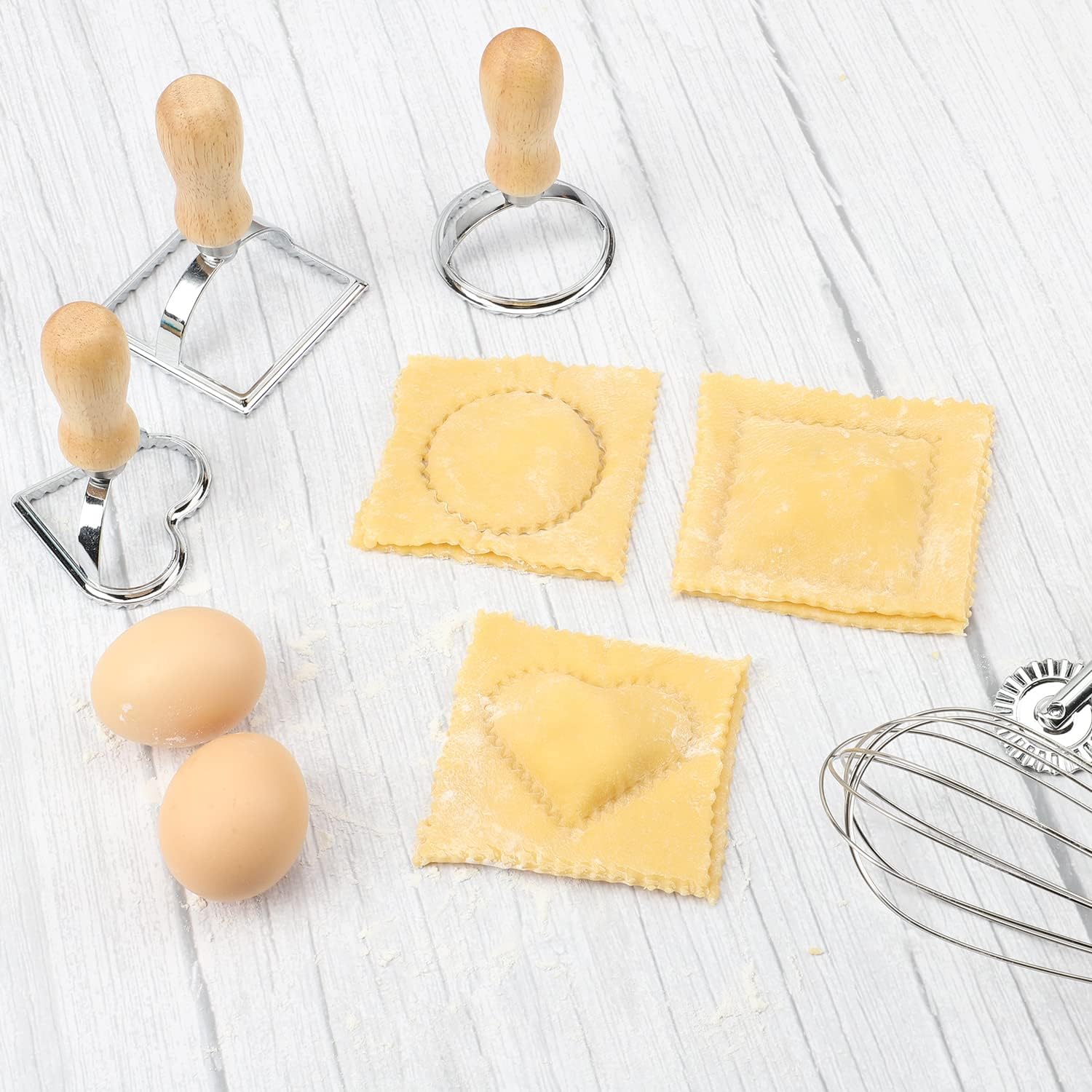 Ravioli Stamp Maker Cutter with Roller Wheel (Set of 4), Wooden Handle and Fluted Edge, for Ravioli, Pasta, Dumplings Lasagna, Pierogi - Image 7
