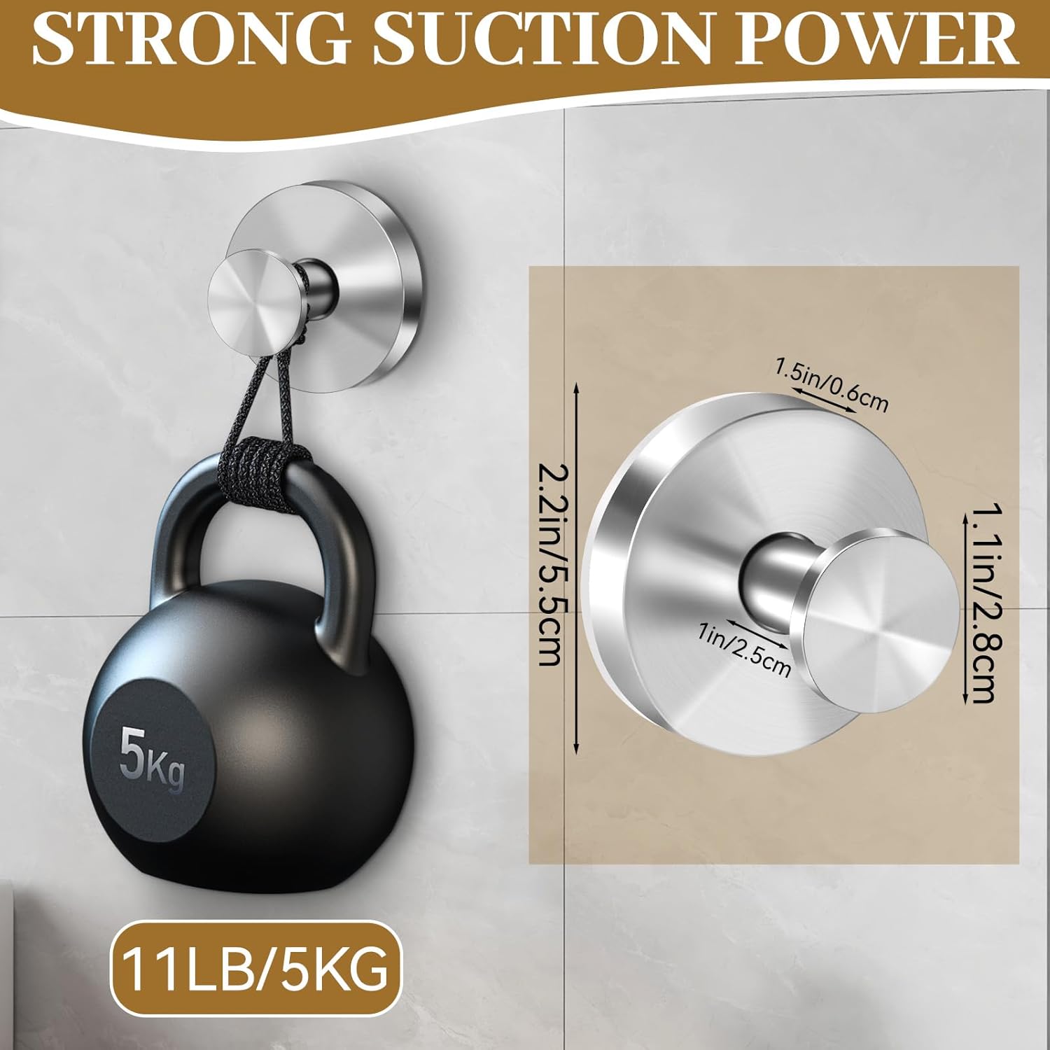 Suction Cup Hooks for Shower, Removable Towel Hooks for Bathroom Window Glass, Powerful Vacuum Shower Hook for Towel, Robe, Loofah - 4 Pack, Sliver - Image 2