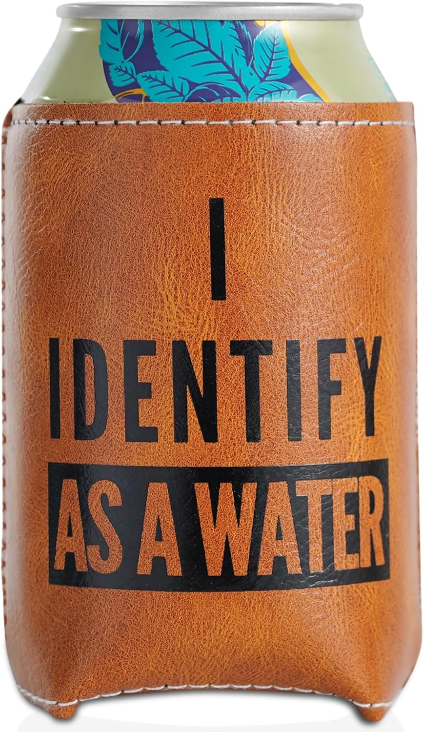 Funny Birthday Gifts for Men - Gag & Retirement Gift Ideas for Dad Husband Boyfriend : I Identify As A Water Faux Leather Can Cooler Sleeve - Image 1