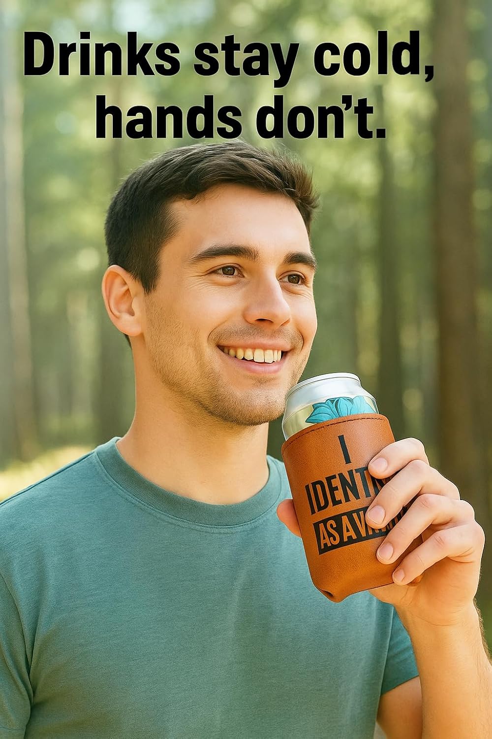 Funny Birthday Gifts for Men - Gag & Retirement Gift Ideas for Dad Husband Boyfriend : I Identify As A Water Faux Leather Can Cooler Sleeve - Image 2