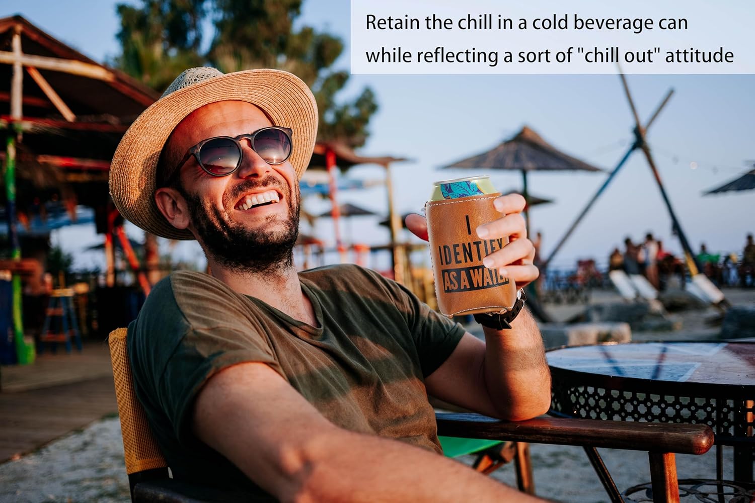 Funny Birthday Gifts for Men - Gag & Retirement Gift Ideas for Dad Husband Boyfriend : I Identify As A Water Faux Leather Can Cooler Sleeve - Image 5