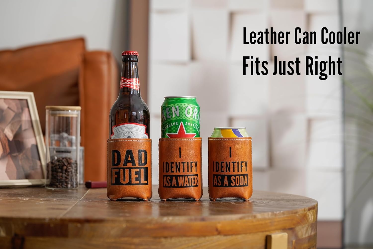 Funny Birthday Gifts for Men - Gag & Retirement Gift Ideas for Dad Husband Boyfriend : I Identify As A Water Faux Leather Can Cooler Sleeve - Image 6