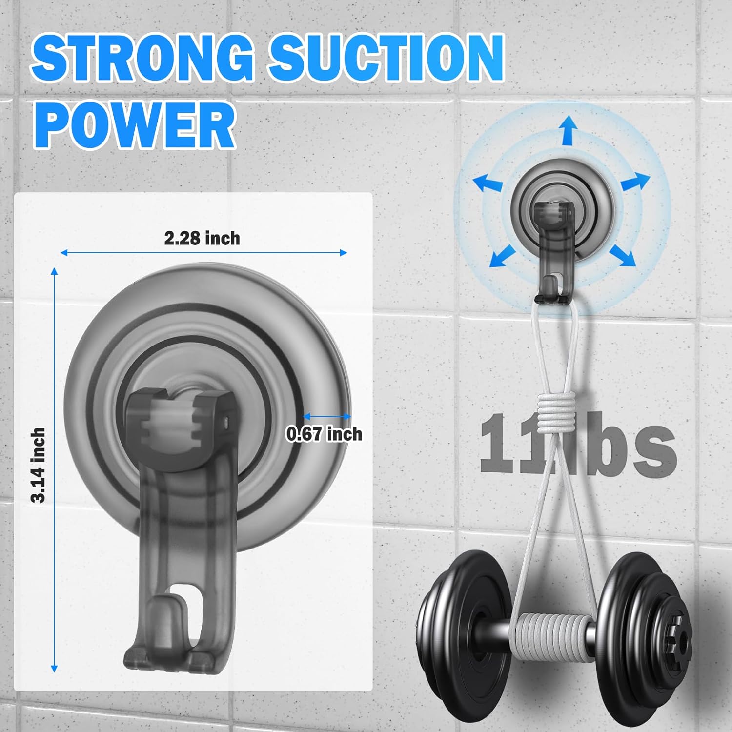 Suction Cup Hooks for Shower, Powerful Vacuum Shower Hook for Towel, Robe, Loofah - Reuseable and Removeable Bathroom Hook, Gray, 6 Pack - Image 2