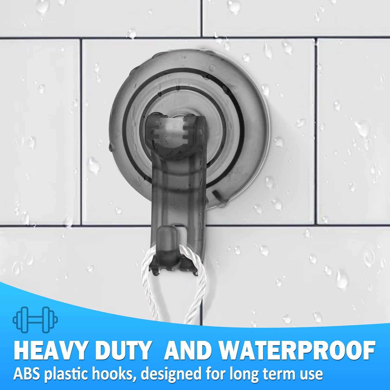 Suction Cup Hooks for Shower, Powerful Vacuum Shower Hook for Towel, Robe, Loofah - Reuseable and Removeable Bathroom Hook, Gray, 6 Pack - Image 4