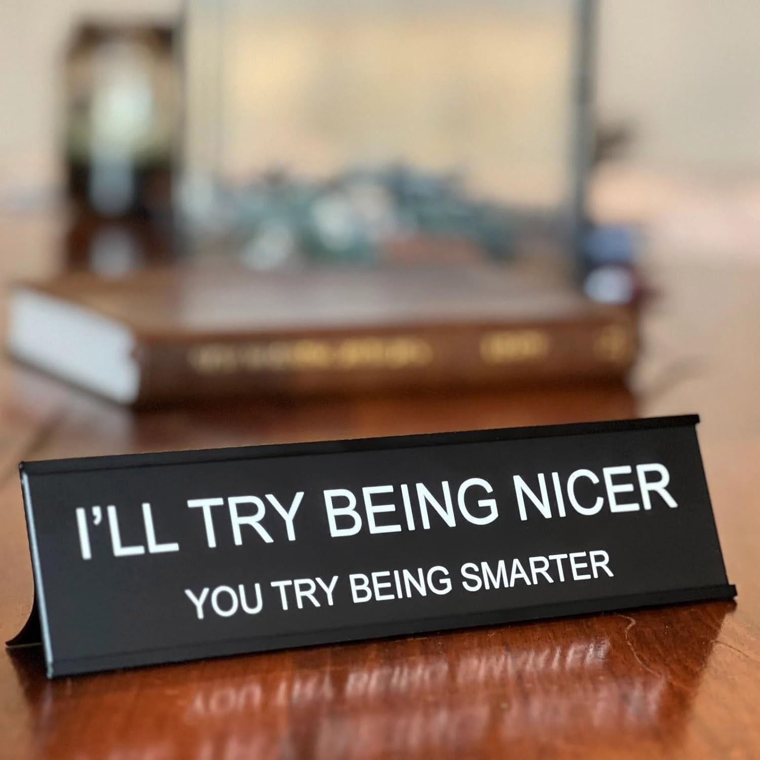 I'll Try Being Nicer Funny Office Desk Sign, Sarcastic Snarky Gift Prank Humor Naughty Sign for Coworker Colleague Intern Mentor Leader Manager Boss Staff Teacher - Image 1
