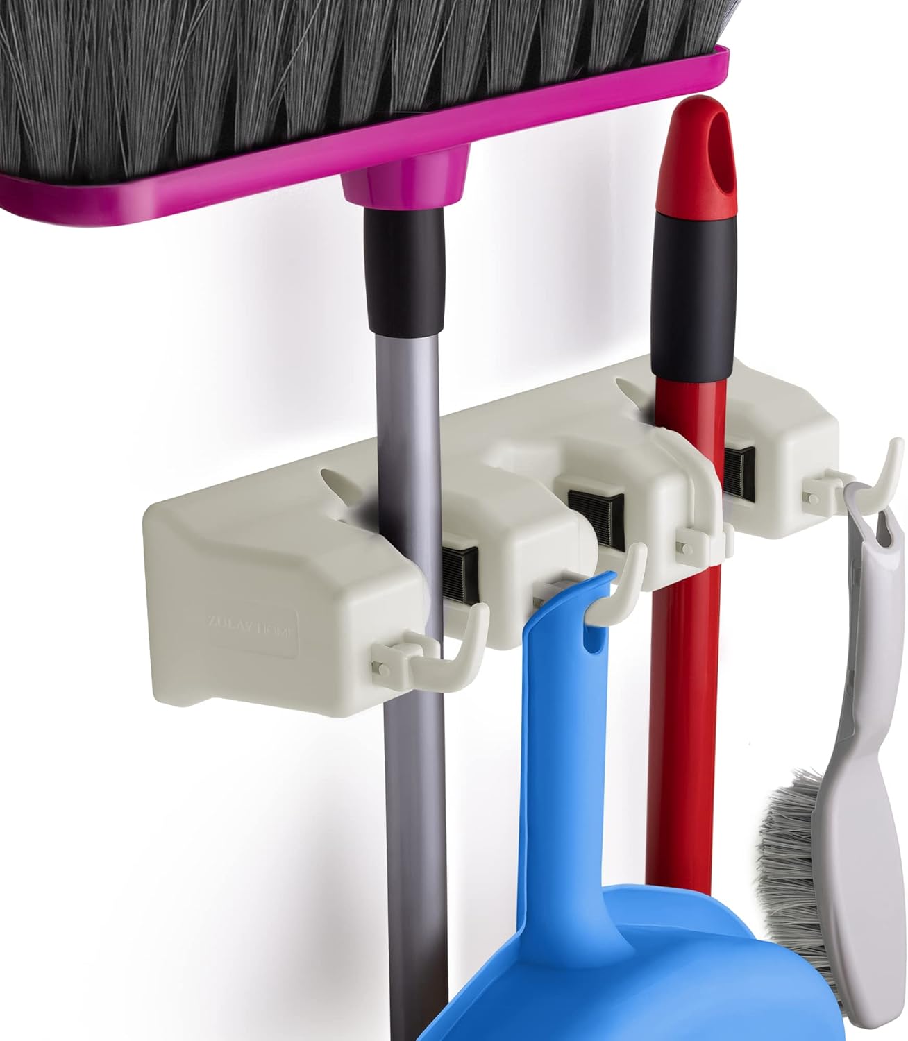Mop and Broom Organizer Wall Mount - Easy to Install Mop and Broom Holder Wall Mount for Storing Cleaning Supplies - Organizer Utility Racks Mop Holder and Broom Hanger (3 Slots, White) - Image 1
