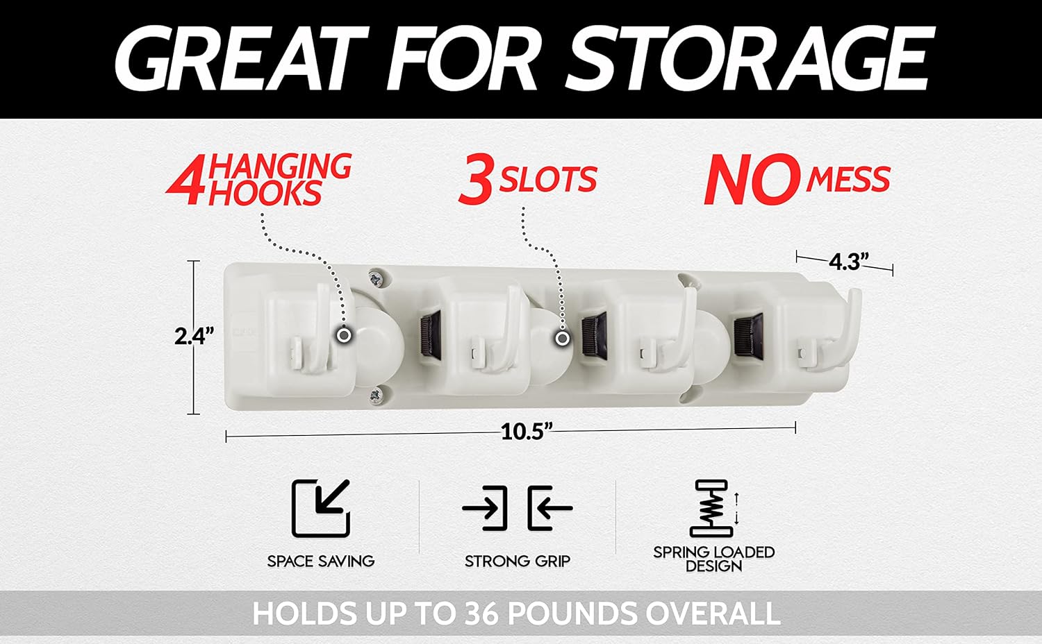 Mop and Broom Organizer Wall Mount - Easy to Install Mop and Broom Holder Wall Mount for Storing Cleaning Supplies - Organizer Utility Racks Mop Holder and Broom Hanger (3 Slots, White) - Image 4