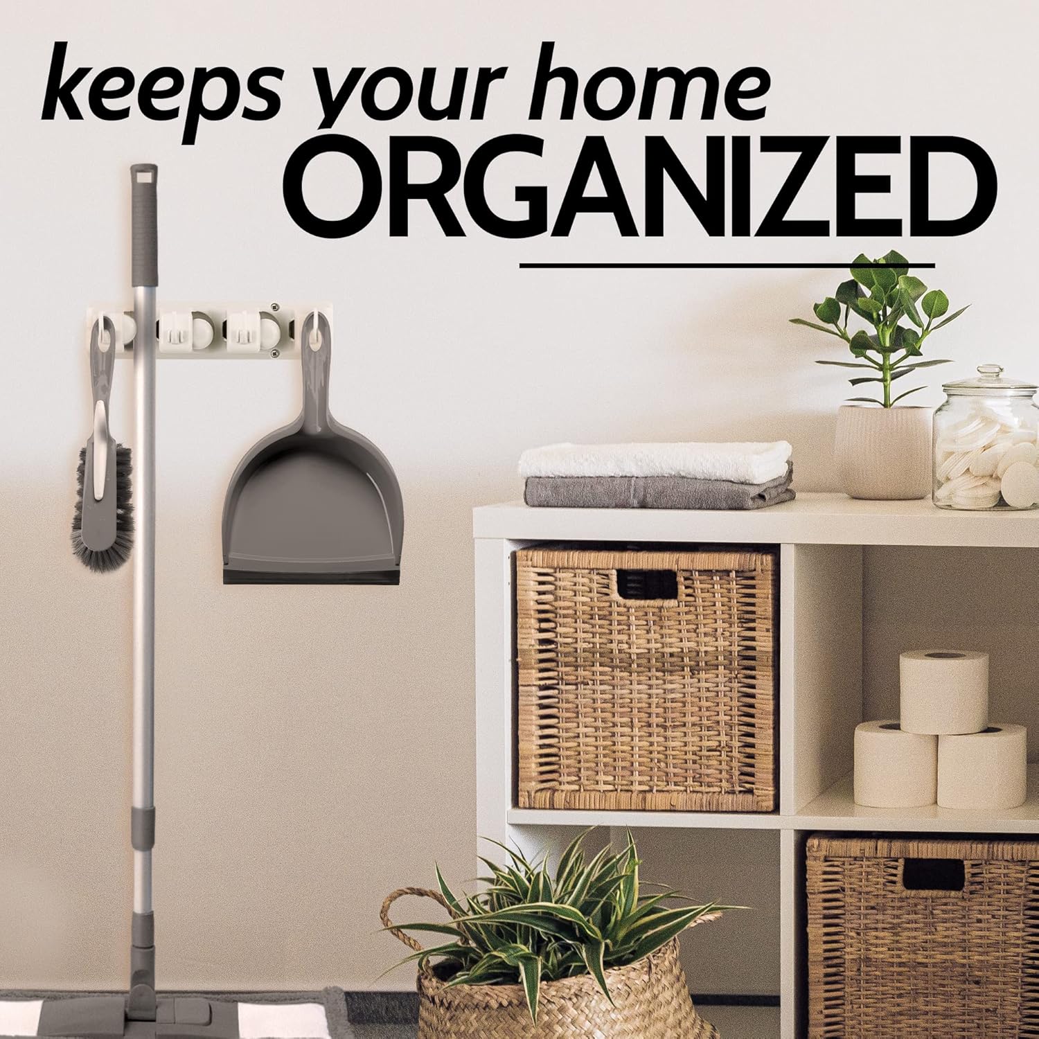 Mop and Broom Organizer Wall Mount - Easy to Install Mop and Broom Holder Wall Mount for Storing Cleaning Supplies - Organizer Utility Racks Mop Holder and Broom Hanger (3 Slots, White) - Image 5