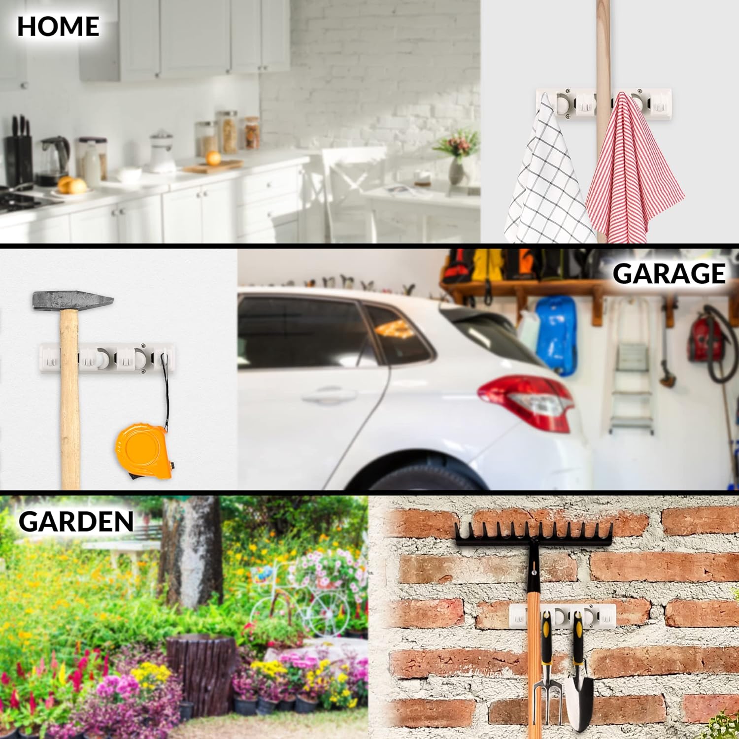 Mop and Broom Organizer Wall Mount - Easy to Install Mop and Broom Holder Wall Mount for Storing Cleaning Supplies - Organizer Utility Racks Mop Holder and Broom Hanger (3 Slots, White) - Image 6