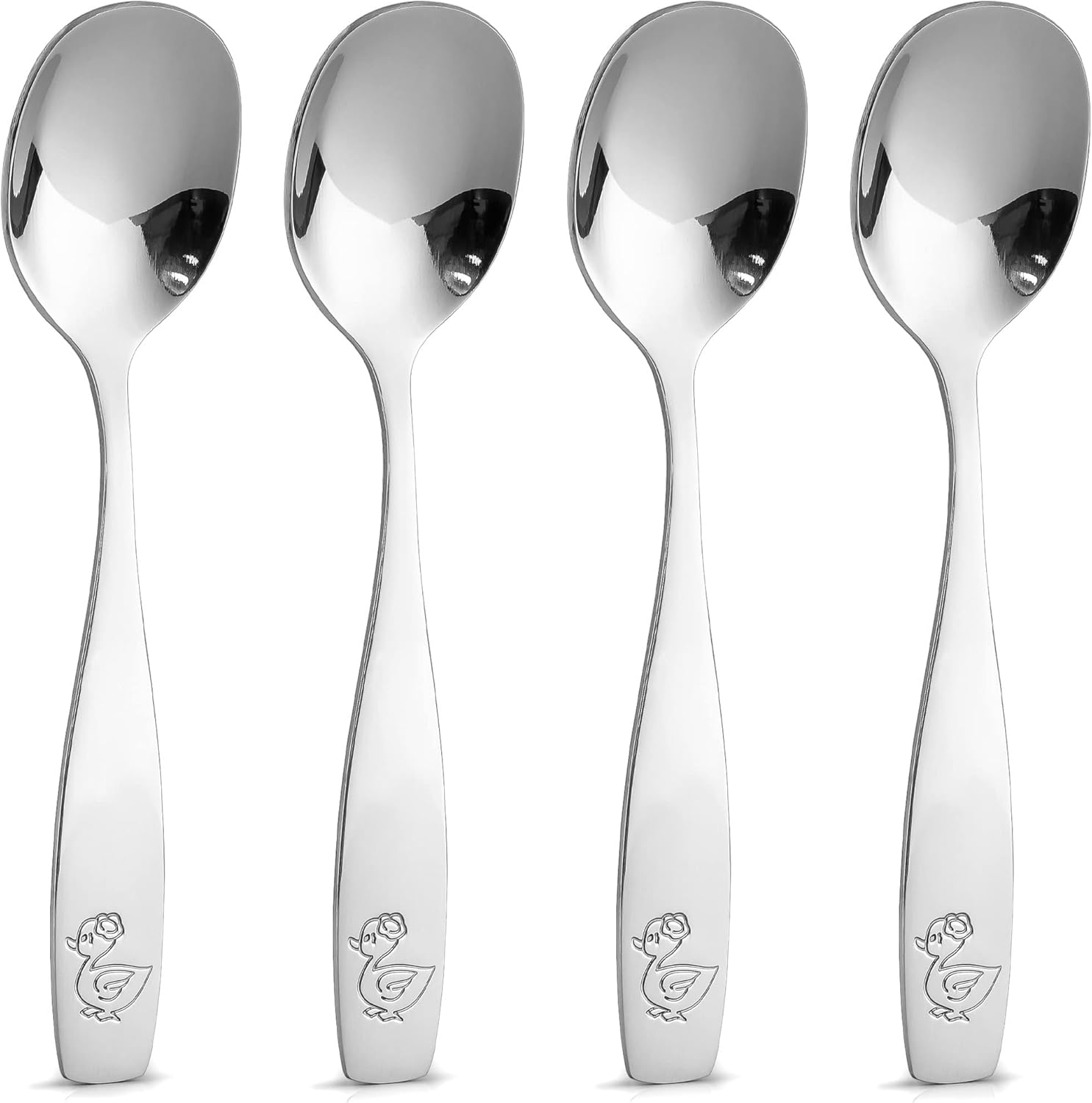 4-Piece Toddler Utensils - Child and Toddler Silverware Set for Self Feeding - Smooth Edged Kids Silverware Stainless Steel, Mirror Polished, Dishwasher Safe (4 Spoons) - Image 1
