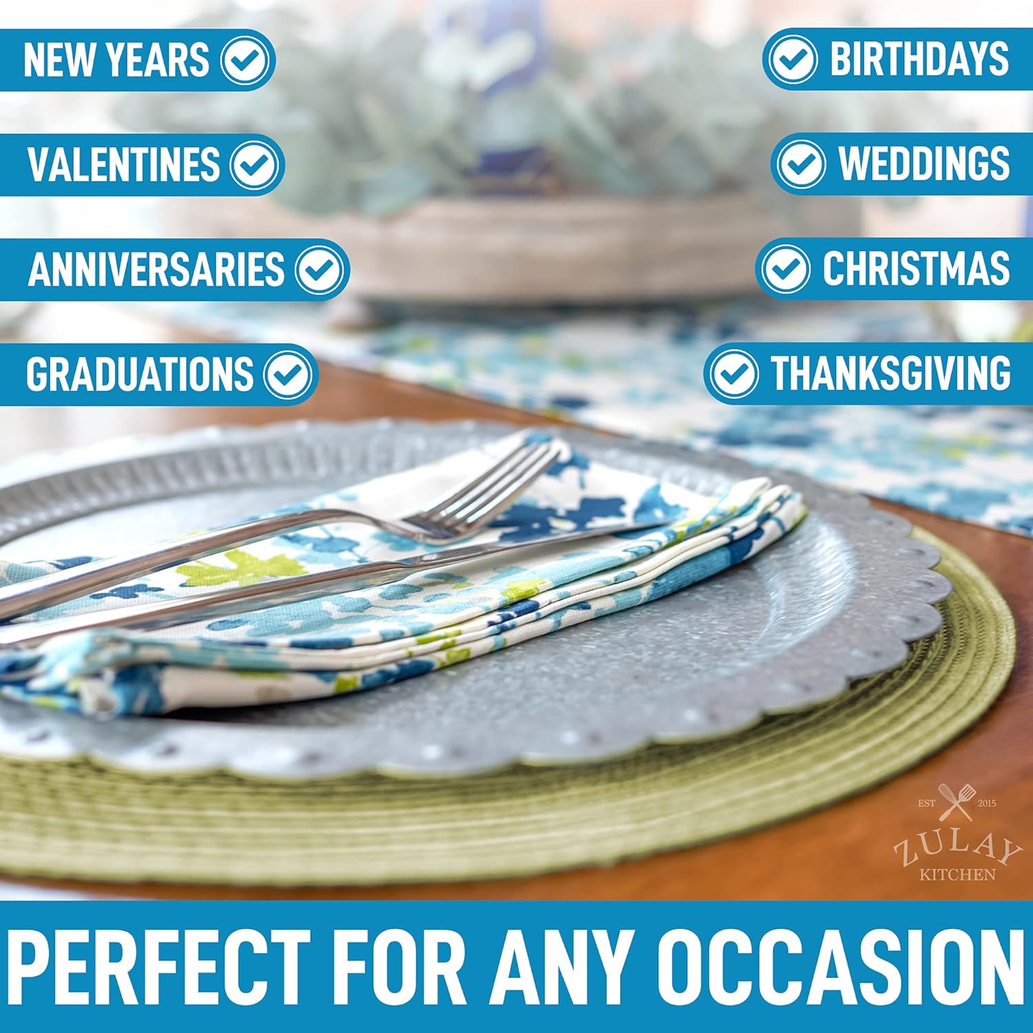 15 Inch Round Placemats for Dining Table Set of 6 - Braided Round Place Mats & Anti-Skid Placemat - Heat Resistant Round Woven Placemats & Table Mats for Dining (Green) - Image 2