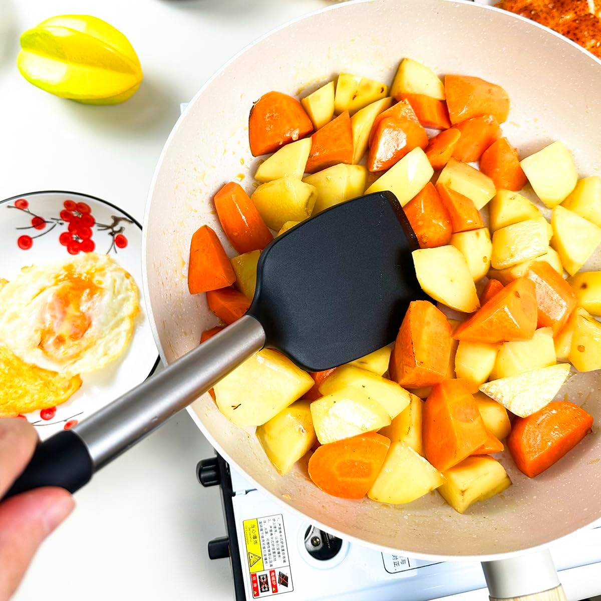 3Pcs Silicone Spatula Set Heat Resistant Spatulas for Nonstick Cookware Fish Turner Plastic Spatulas Rubber Wok Spatula, Long Large Spatula Silicone Cooking Use Kitchen Utensils Set - Image 6