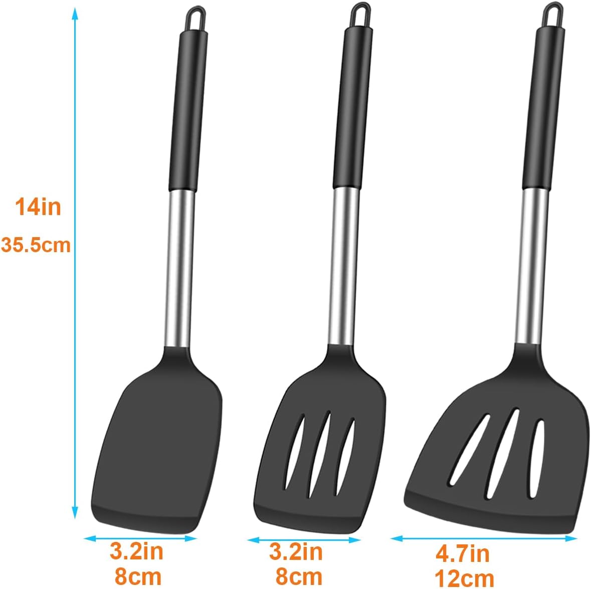3Pcs Silicone Spatula Set Heat Resistant Spatulas for Nonstick Cookware Fish Turner Plastic Spatulas Rubber Wok Spatula, Long Large Spatula Silicone Cooking Use Kitchen Utensils Set - Image 7