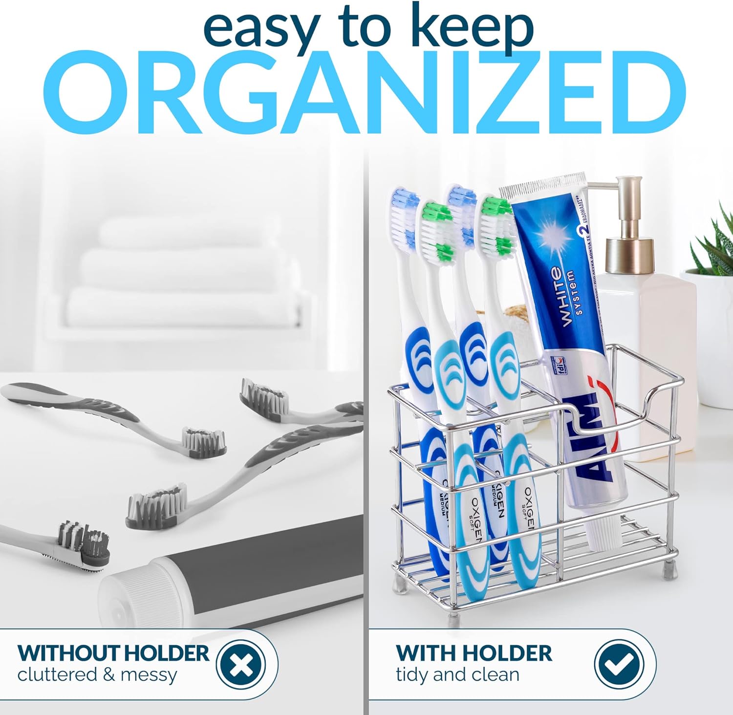 Toothpaste and Toothbrush Holder - Stainless Steel Toothbrush Holders for Bathrooms - Small Toothbrush Stand Organizer with 5 Colorful Toothbrush Cases Included - Image 5