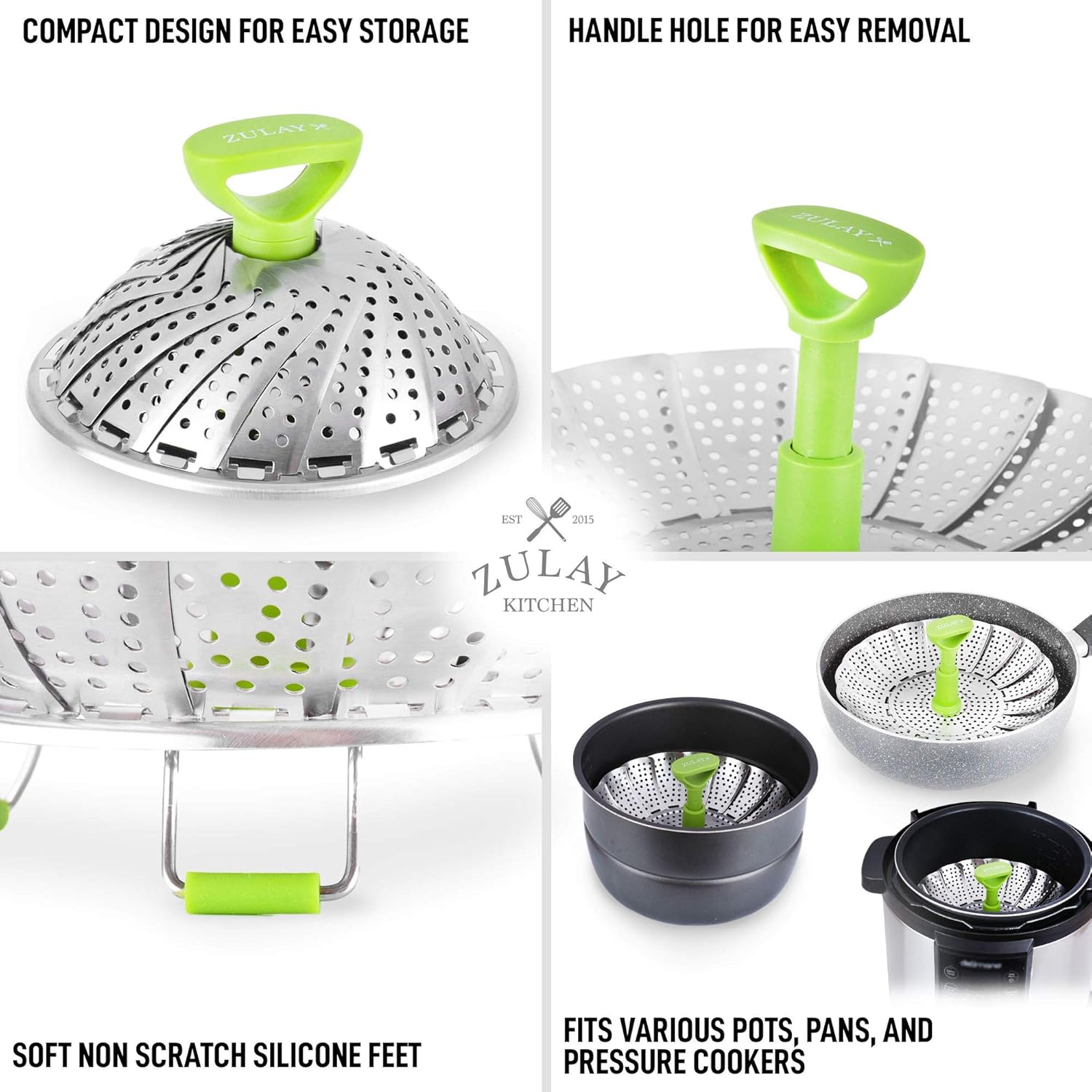 Zulay Adjustable Vegetable Steamer Baskets For Cooking - Foldable Steamer Basket (5.1