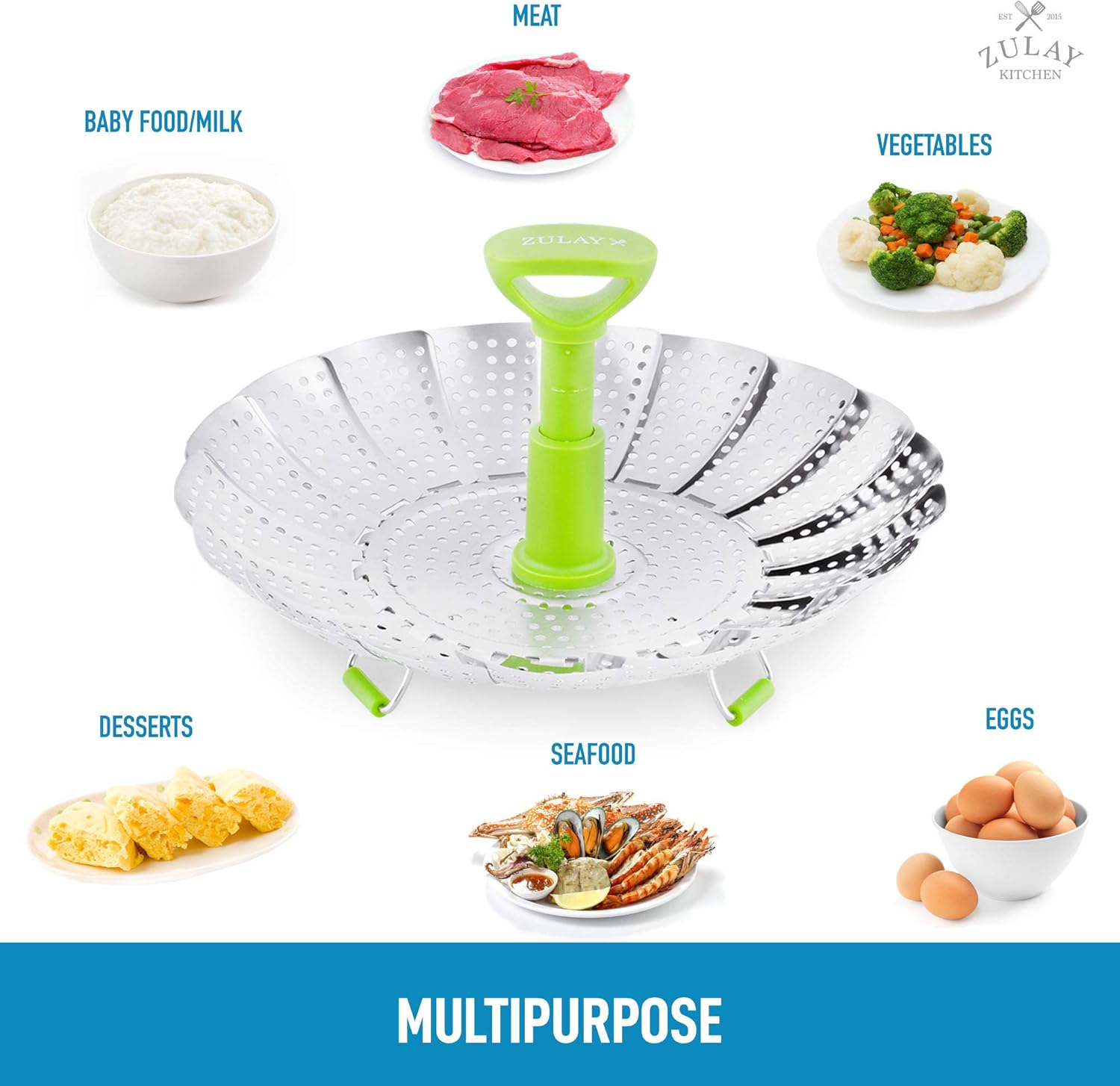Zulay Adjustable Vegetable Steamer Baskets For Cooking - Foldable Steamer Basket (5.1