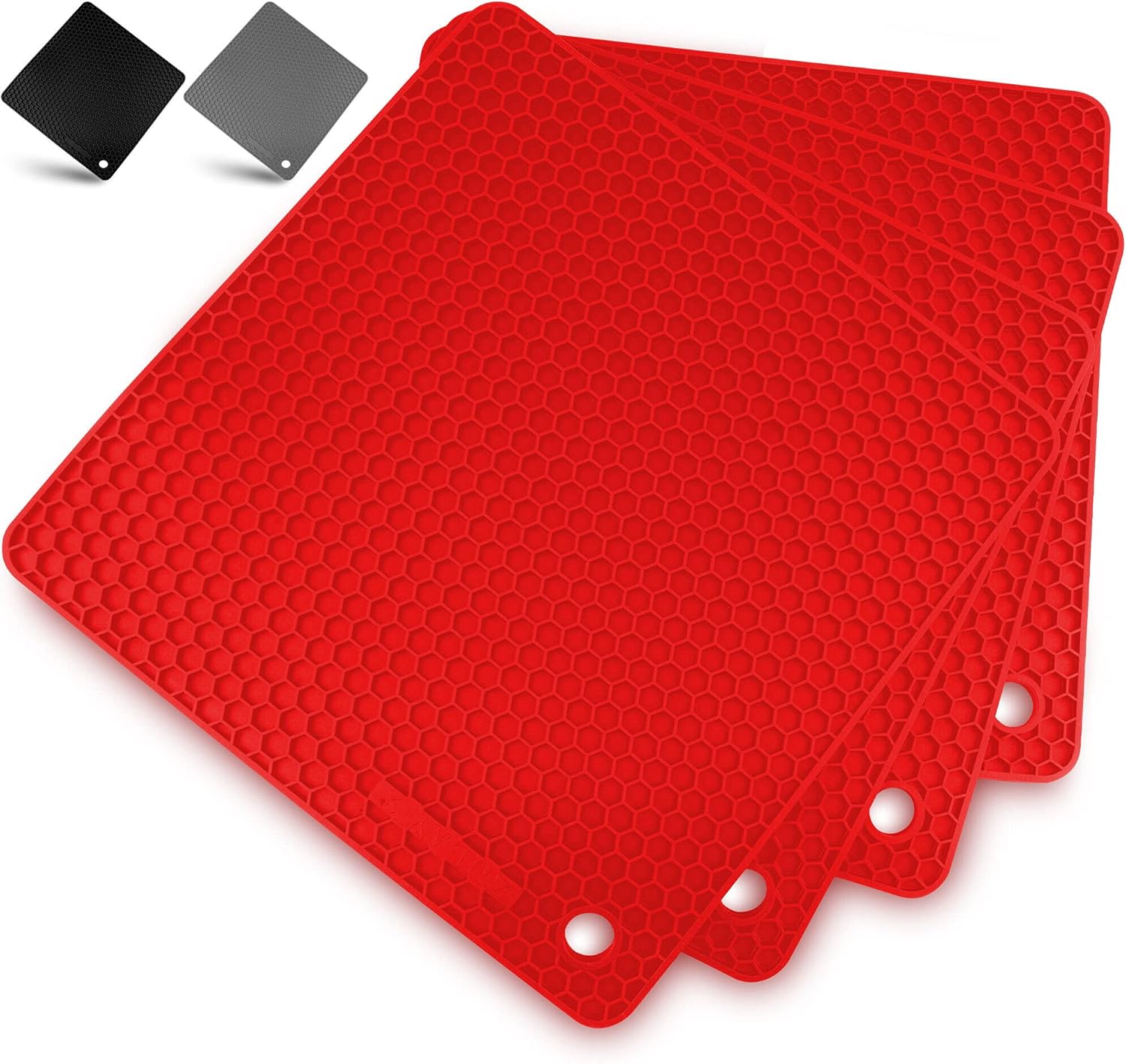 4 Pack Silicone Trivets - 7'x7' Silicone Pot Holders & Coasters - Non Slip, Heat Resistant Mat for Countertop & Table (Red) - Image 1