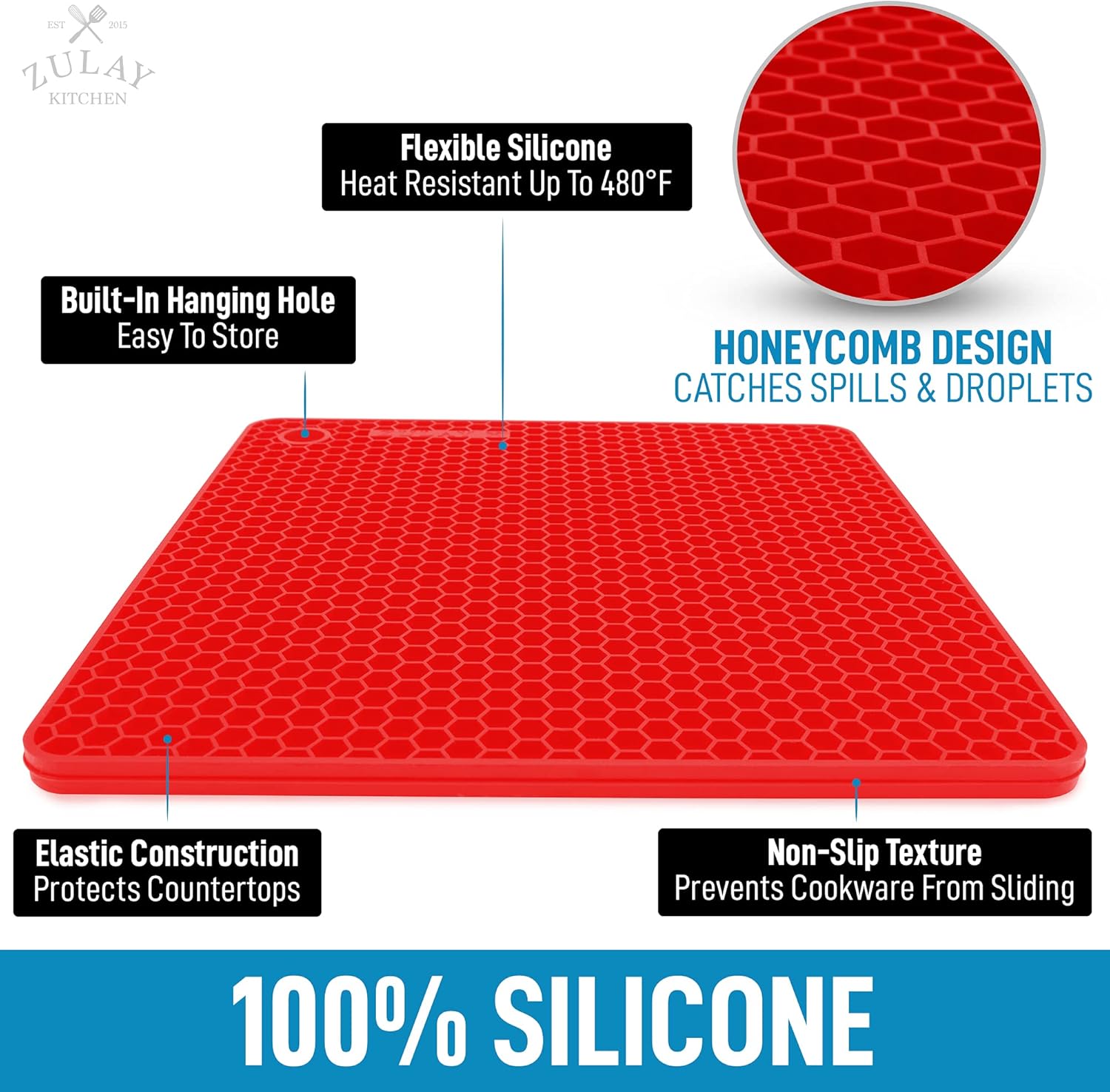 4 Pack Silicone Trivets - 7'x7' Silicone Pot Holders & Coasters - Non Slip, Heat Resistant Mat for Countertop & Table (Red) - Image 2