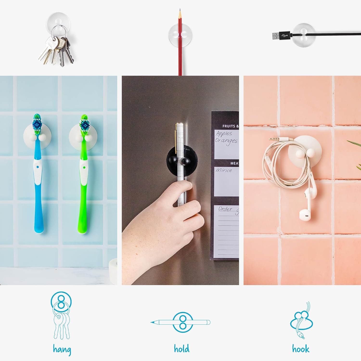 Jot Super Strong, Everyday, Multi-Purpose PVC Suction Hooks & Holders - Pack of 4, Clear - Image 3
