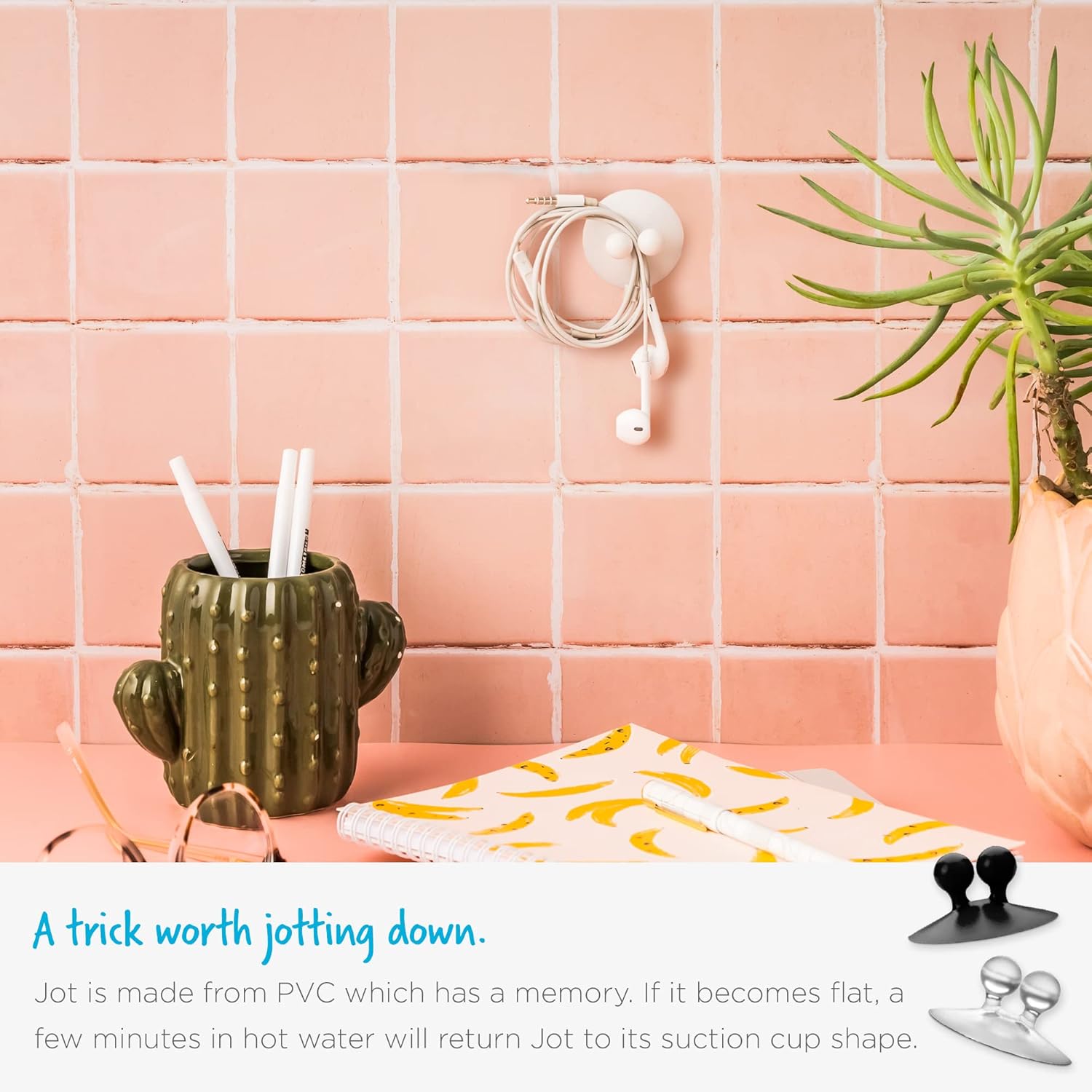 Jot Super Strong, Everyday, Multi-Purpose PVC Suction Hooks & Holders - Pack of 4, Clear - Image 6