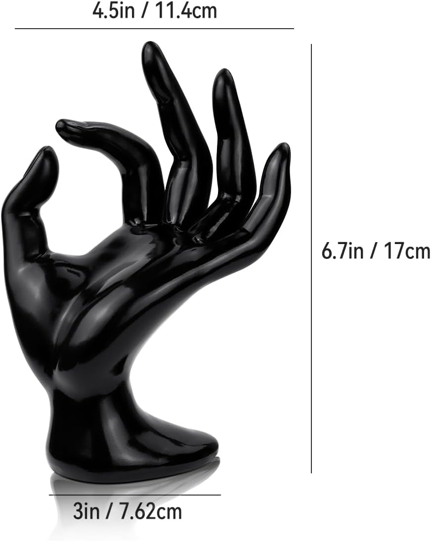 1 Pack Hand Form Ring Holder Mannequin Hand Jewelry Organizer Stand Watch Stand Bracelet Ring Support Aesthetic Rack (Black) - Image 2