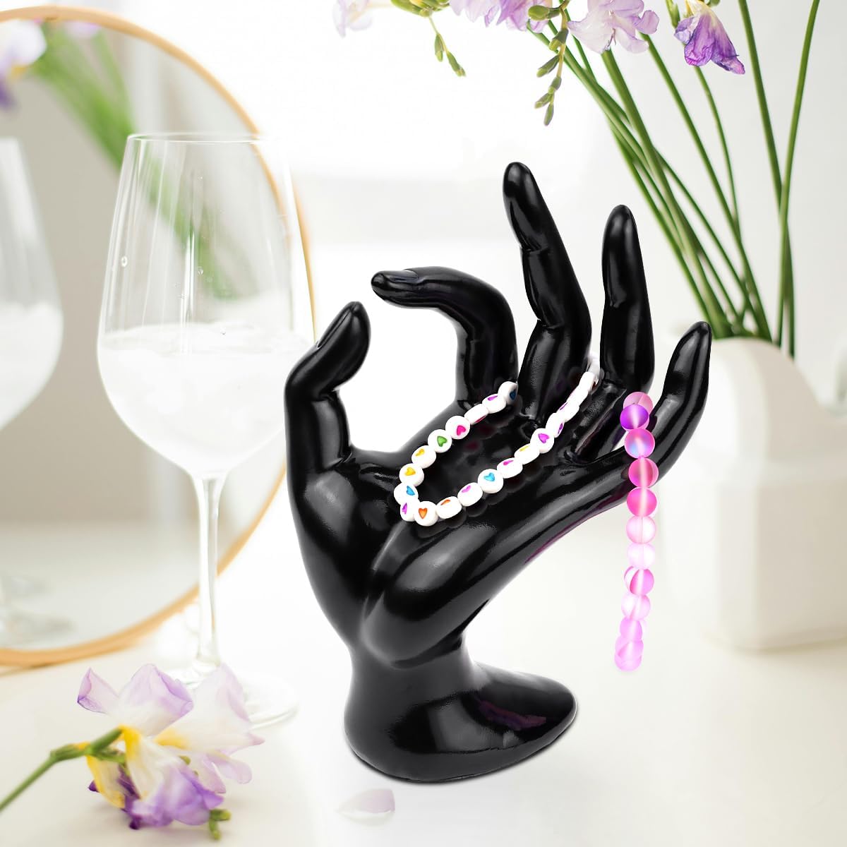 1 Pack Hand Form Ring Holder Mannequin Hand Jewelry Organizer Stand Watch Stand Bracelet Ring Support Aesthetic Rack (Black) - Image 3