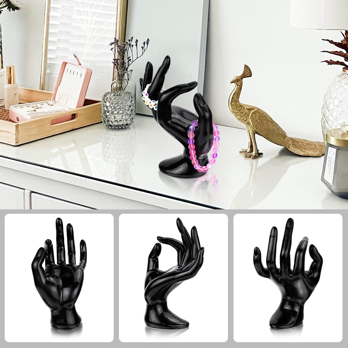 1 Pack Hand Form Ring Holder Mannequin Hand Jewelry Organizer Stand Watch Stand Bracelet Ring Support Aesthetic Rack (Black) - Image 4