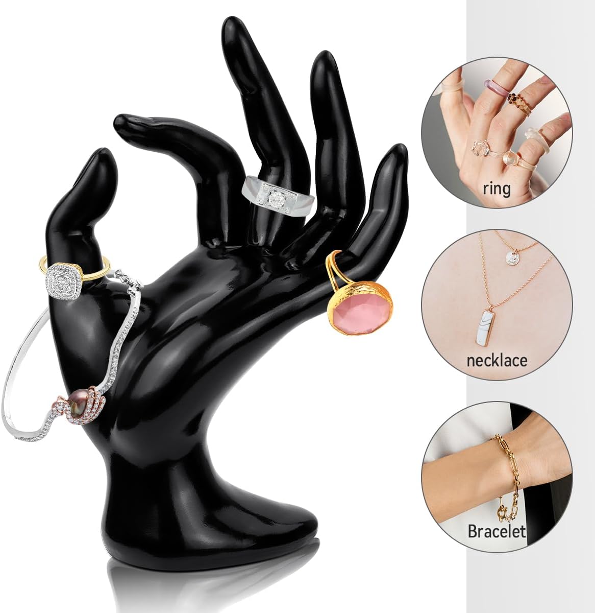 1 Pack Hand Form Ring Holder Mannequin Hand Jewelry Organizer Stand Watch Stand Bracelet Ring Support Aesthetic Rack (Black) - Image 6